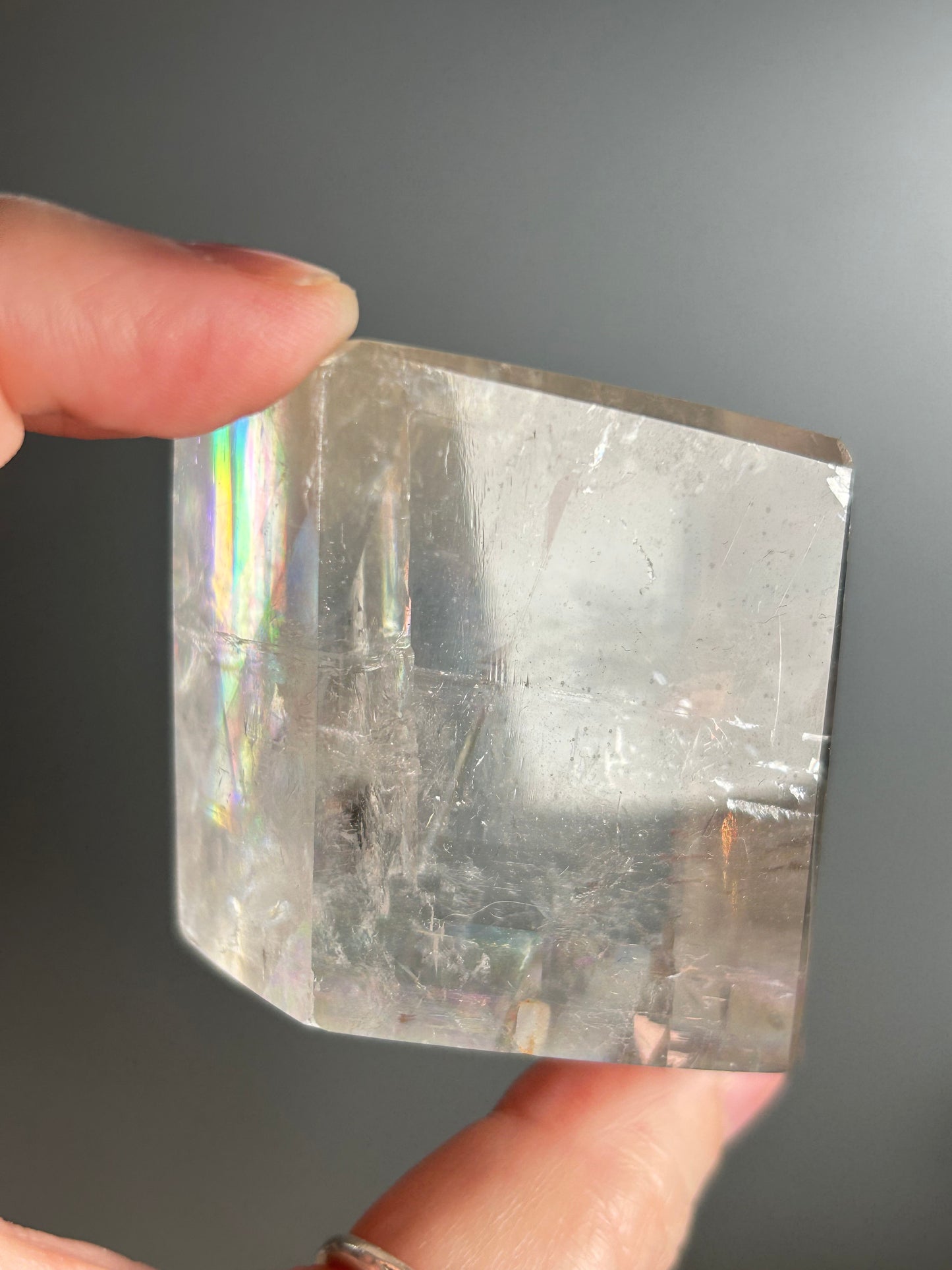 Optical Calcite Cube — Clear Iceland Spar Crystal | Rainbow Flashes