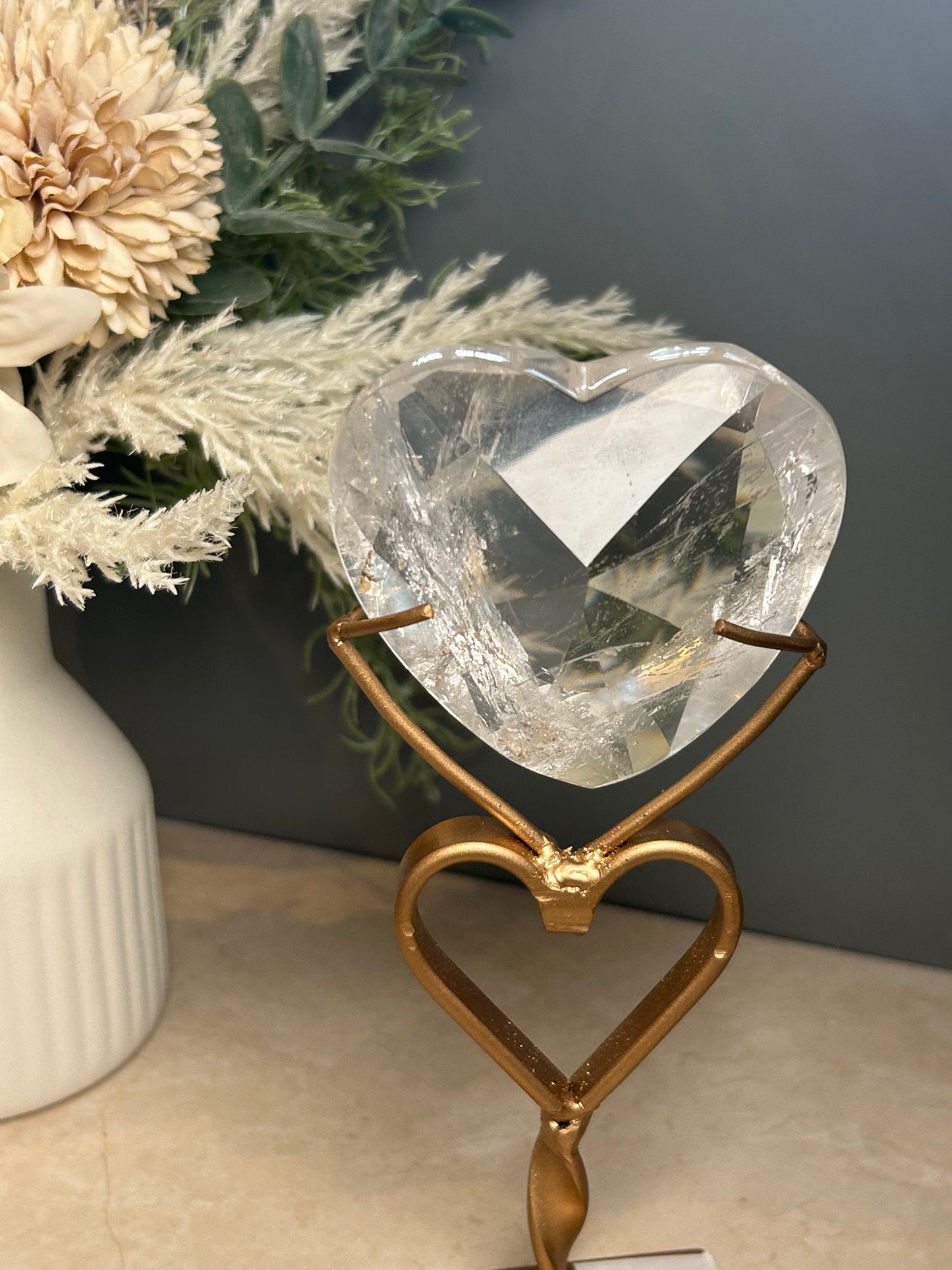 Faceted Clear Quartz Display Crystal on Custom Stand – Natural Quartz Statement Piece
