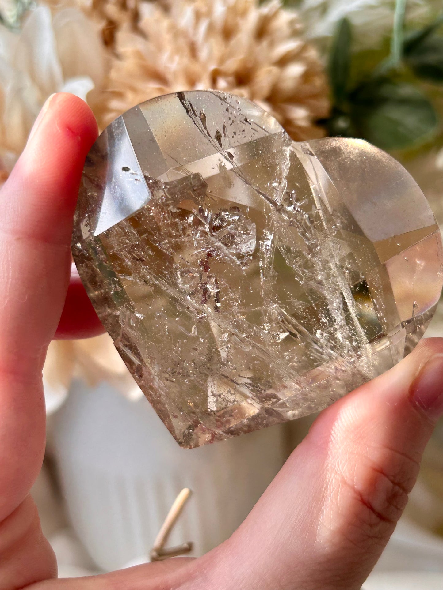 Faceted Smoky Quartz Heart with Custom Stand