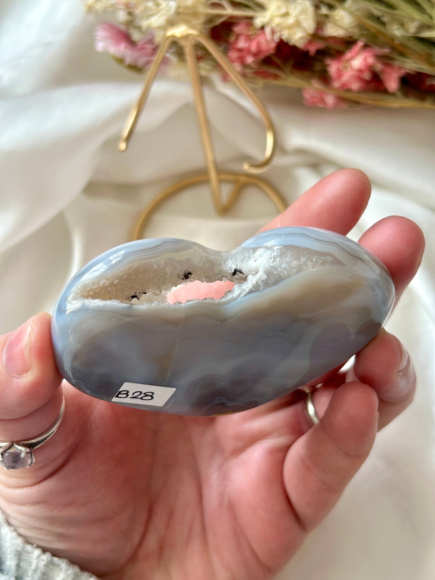 Agate Heart with gold stand