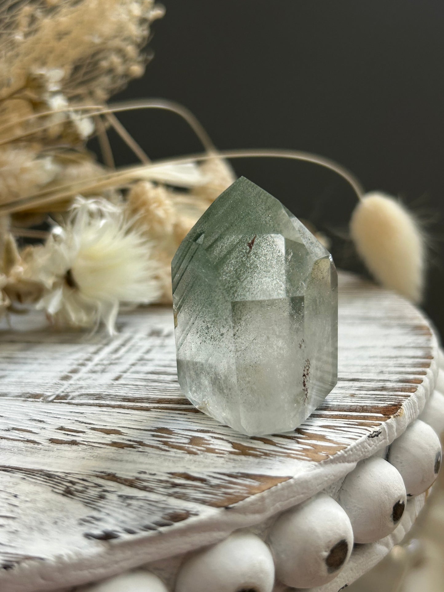 Chlorite Phantom Quartz Point – Natural Phantom Quartz with Chlorite Inclusions