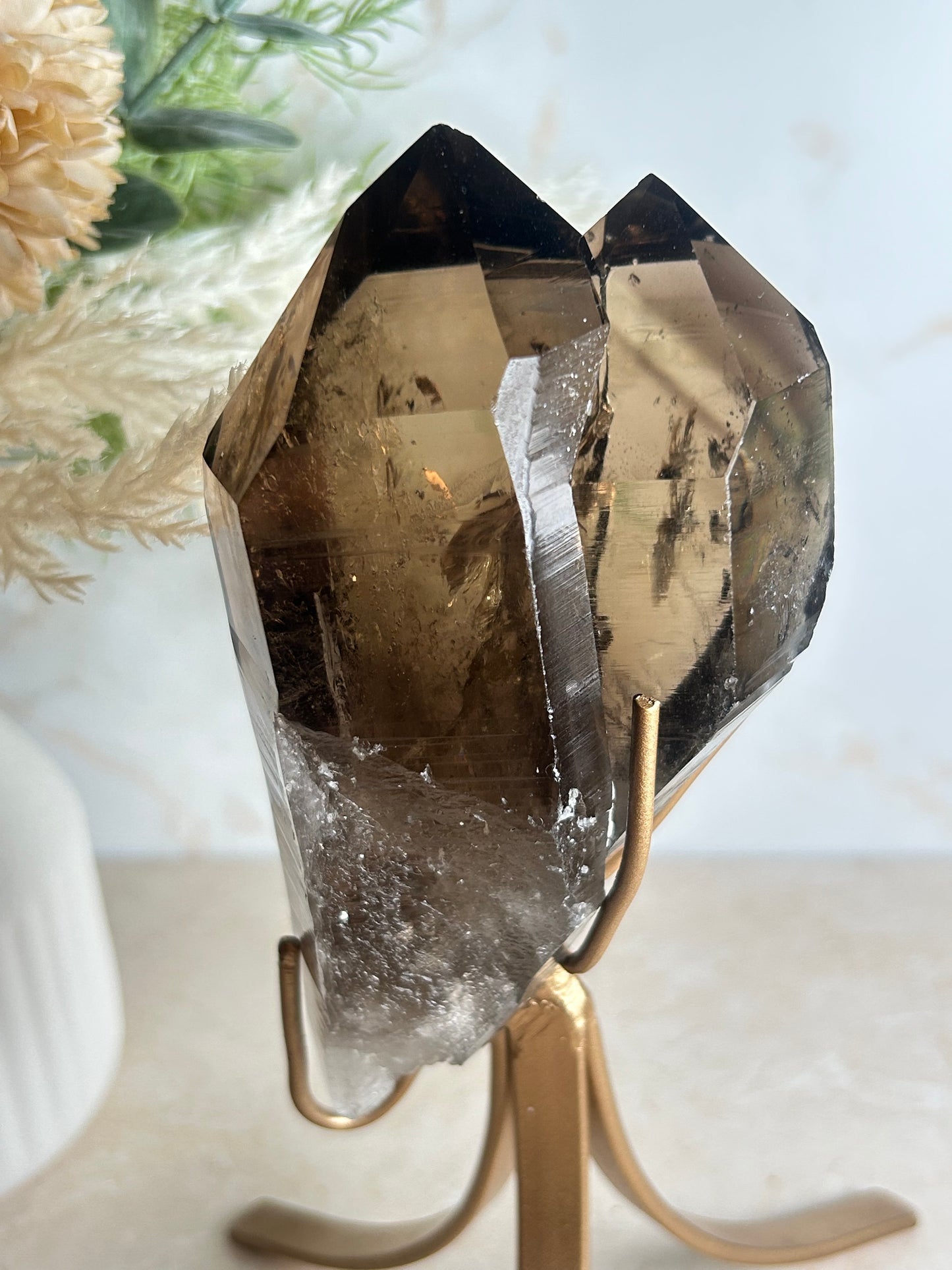 Semi-Polished Smoky Quartz Crystal on Stand – Natural Smoky Quartz Point Display Piece