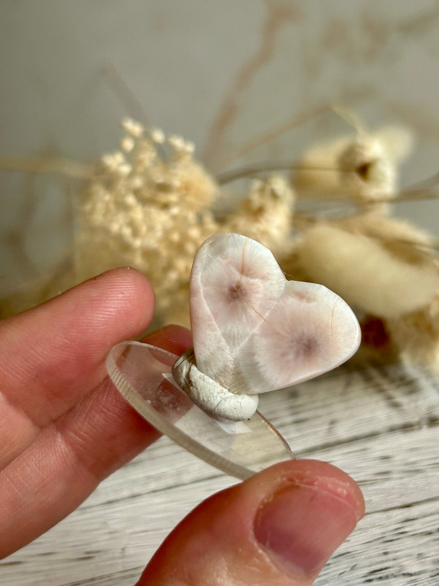 Polished Pink Natrolite Heart – Larimar-Style Zeolite Crystal