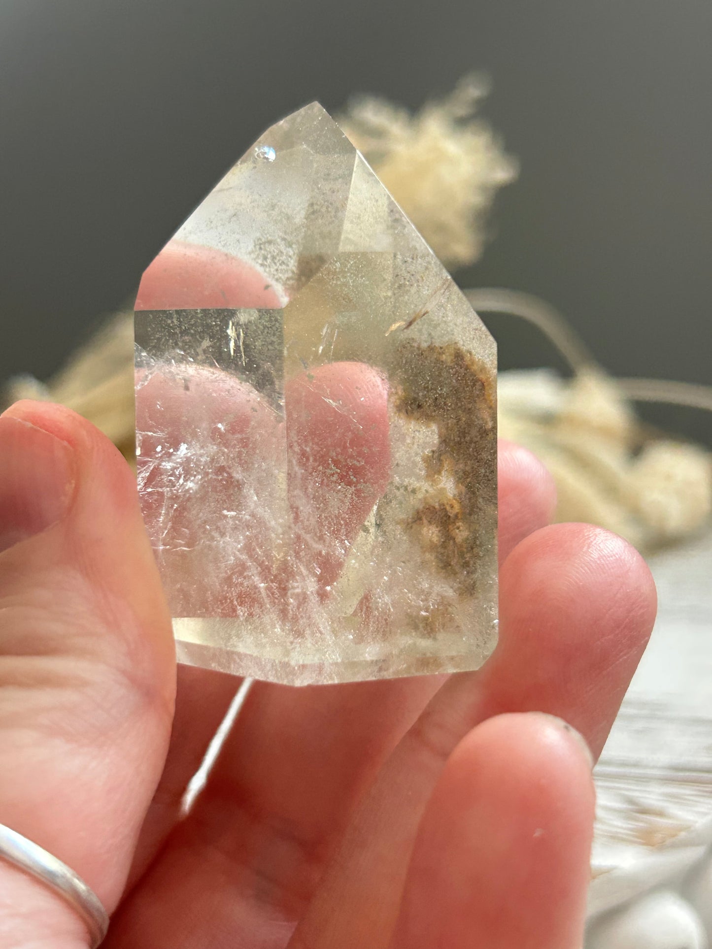 Chlorite Phantom Quartz Point – Natural Phantom Quartz with Chlorite Inclusions