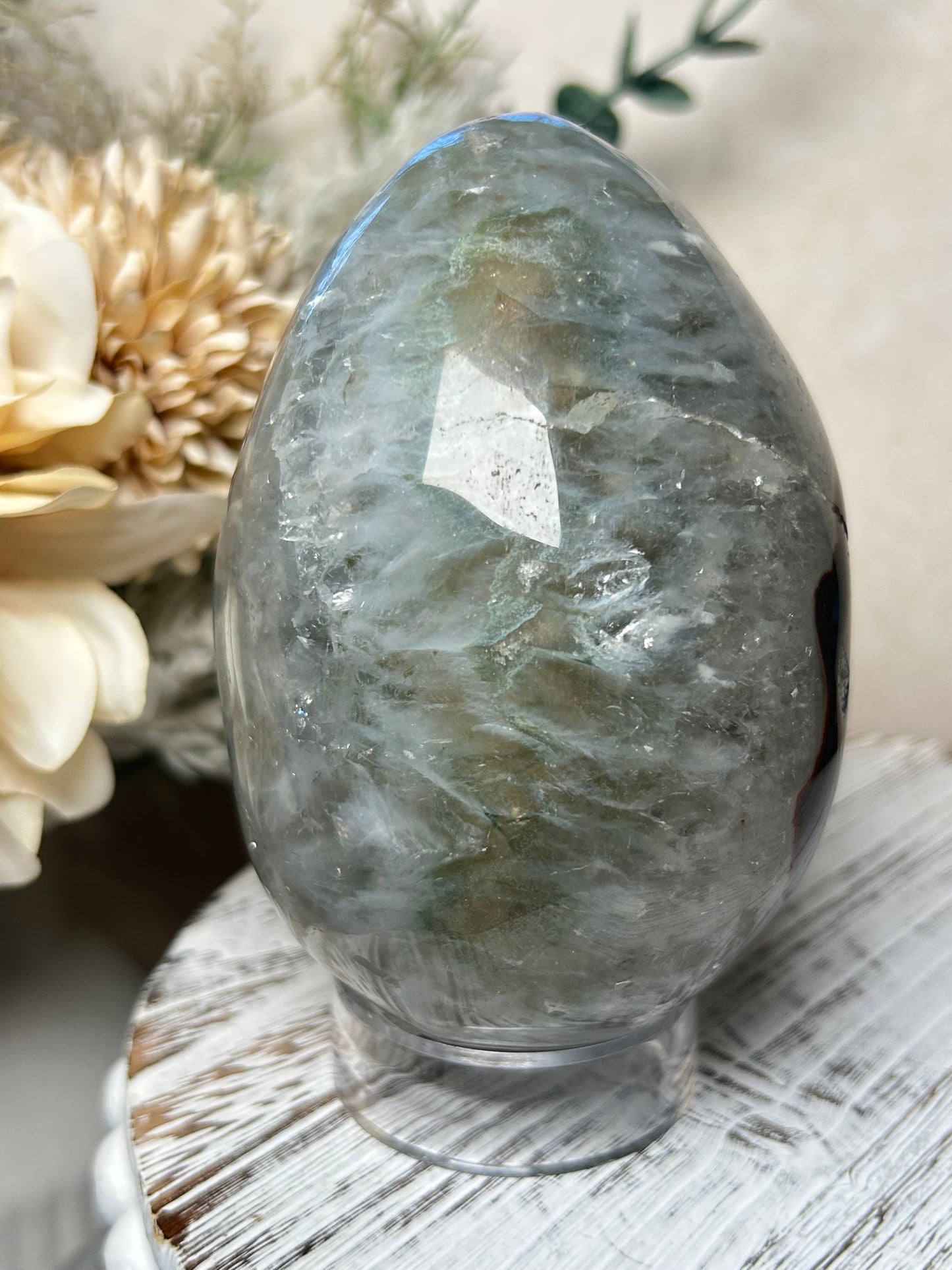 Rainbow Amethyst & Agate Egg | Polished Crystal Egg | Yellow/Green Amethyst Agate Display Piece