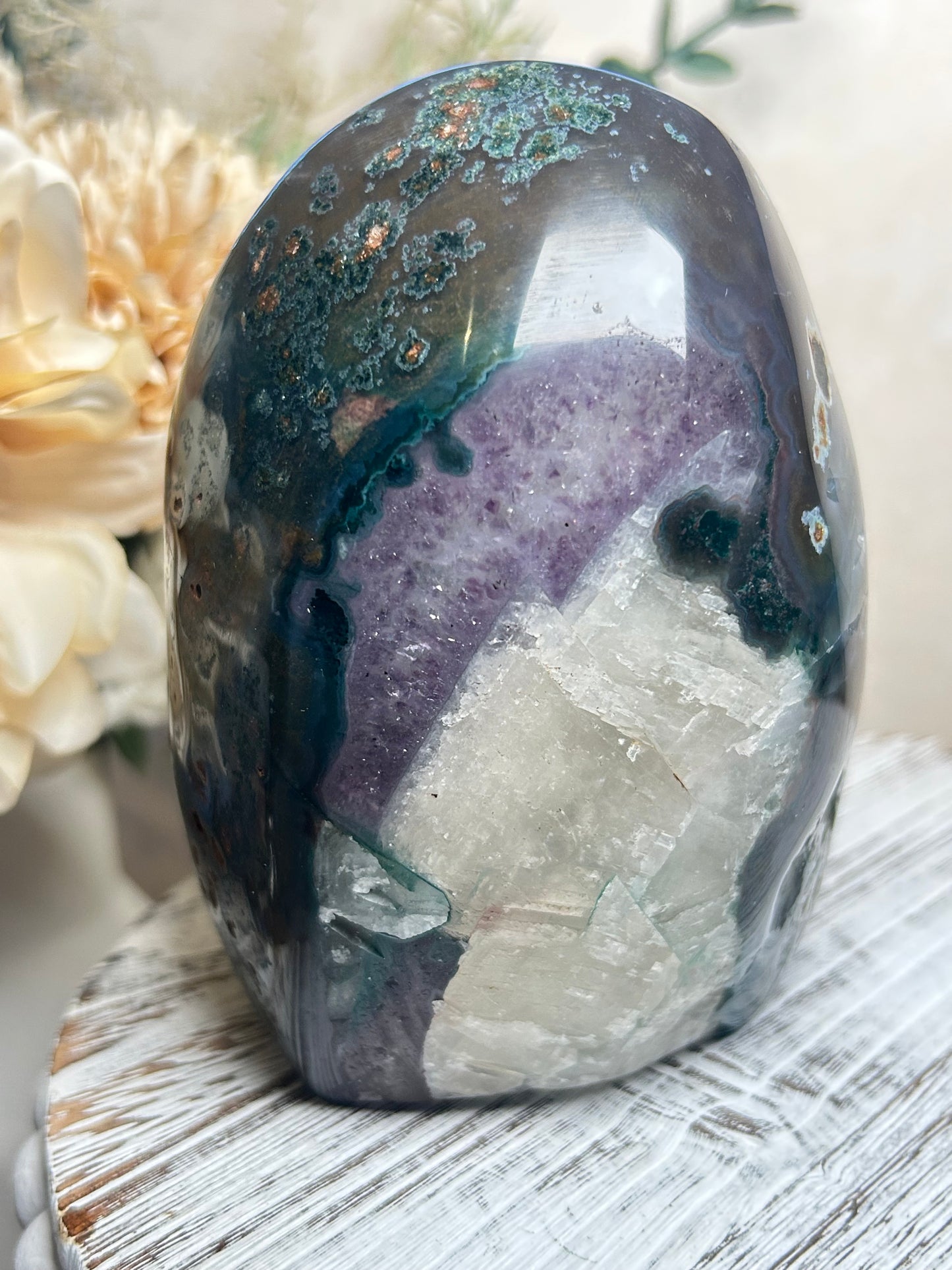 Rainbow Amethyst & Agate Egg | Polished Crystal Egg | Purple & Green Amethyst Agate Display Piece