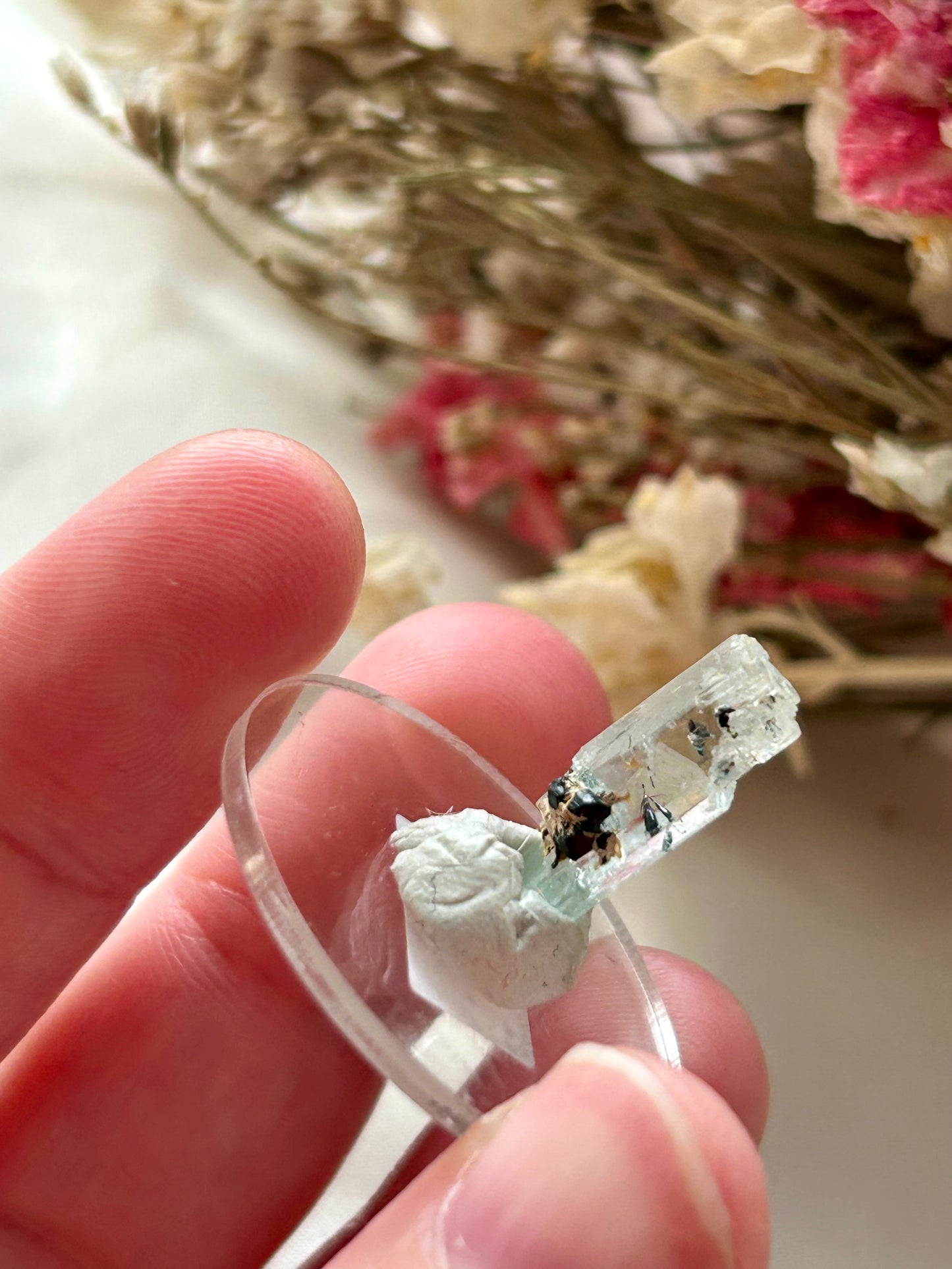 Aquamarine with black rutile (tourmaline)