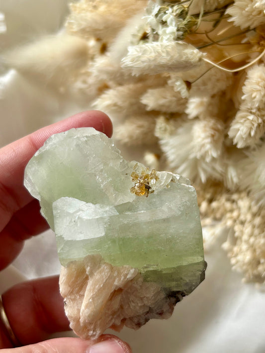 Green Apophyllite & Stilbite Cluster | Heart-Clearing & Uplifting