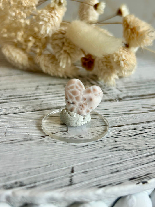 Polished Pink Natrolite Heart – Larimar-Style Zeolite Crystal