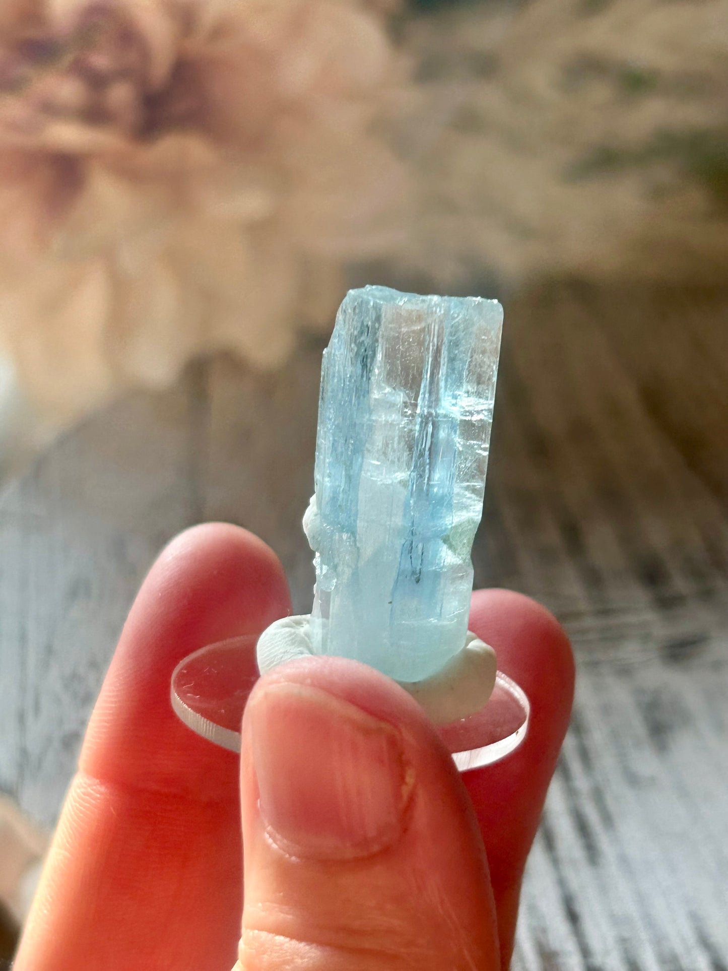 Natural Aquamarine rods from Pakistan with soft blue crystal formations and elongated natural growth.