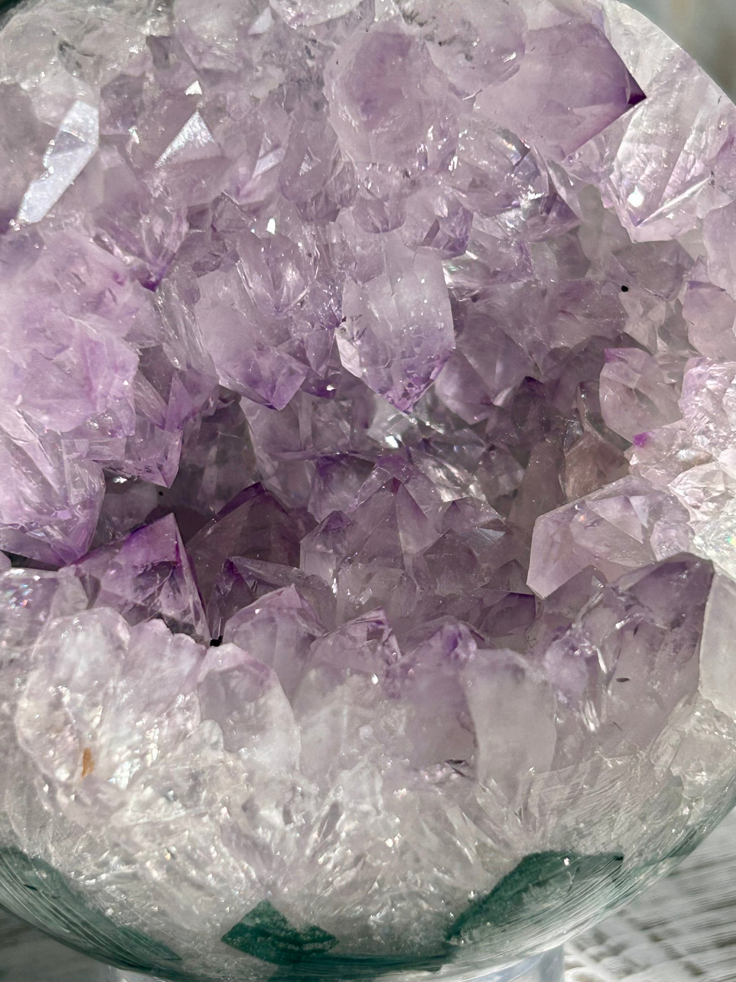 Amethyst Sphere with Natural Green Inclusions – Radiant Clarity & Earth Energy