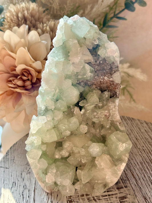Green Apophyllite on Red Chalcedony Cluster