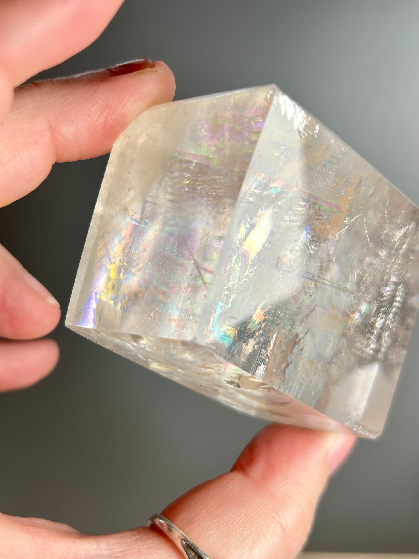 Optical Calcite Cube — Clear Iceland Spar Crystal | Rainbow Flashes