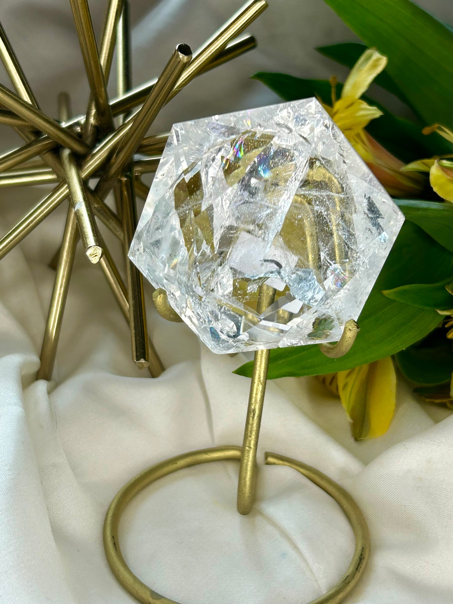 Faceted Quartz with gold stand