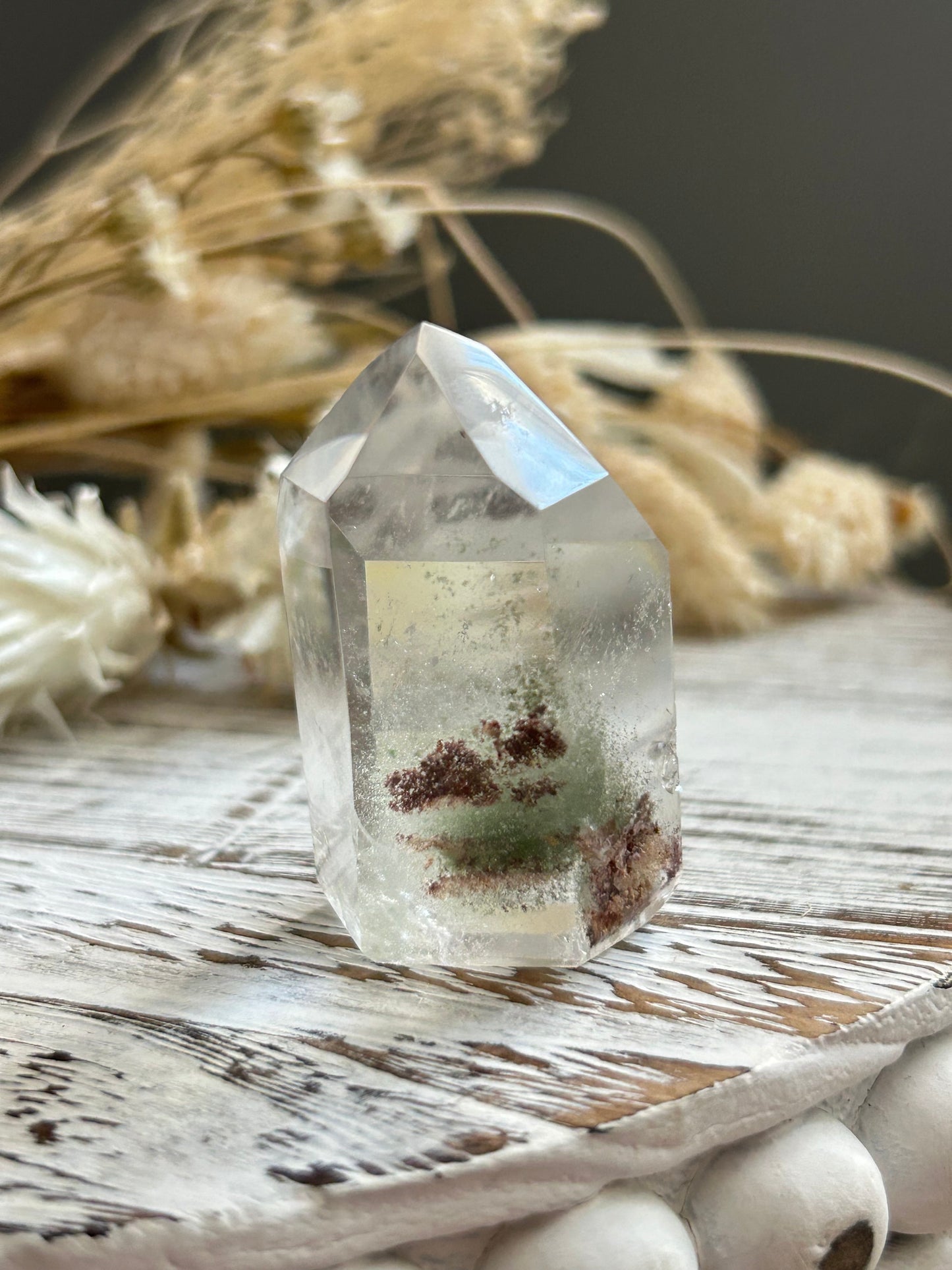 Chlorite Phantom Quartz Point – Natural Phantom Quartz with Chlorite Inclusions