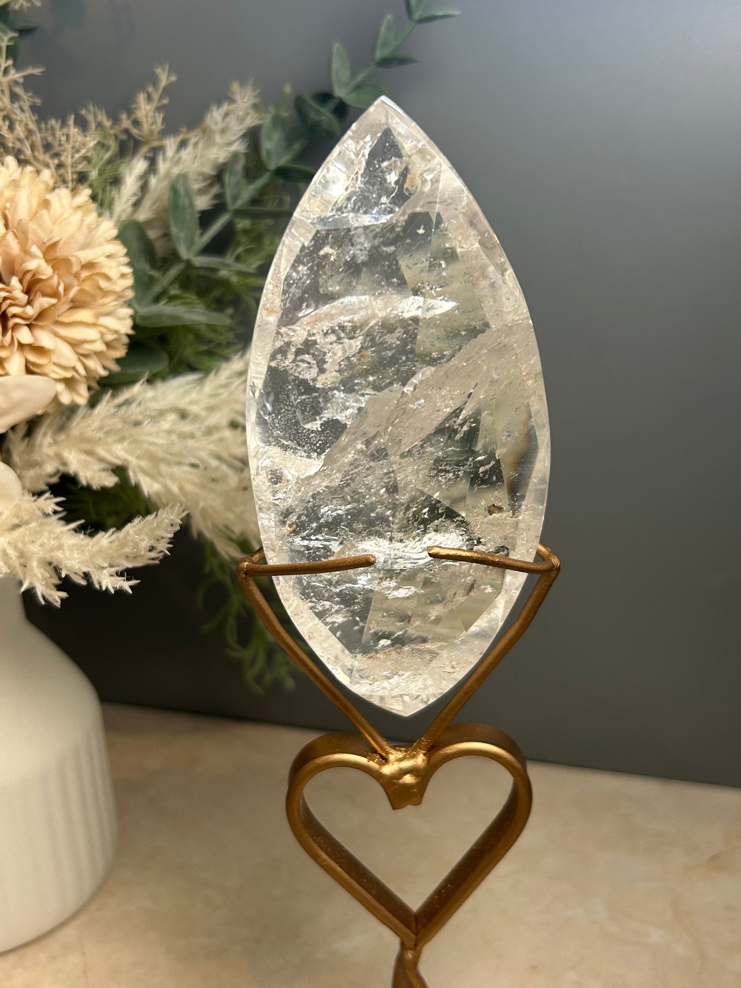 Faceted Clear Quartz Display Crystal on Custom Stand – Natural Quartz Statement Piece