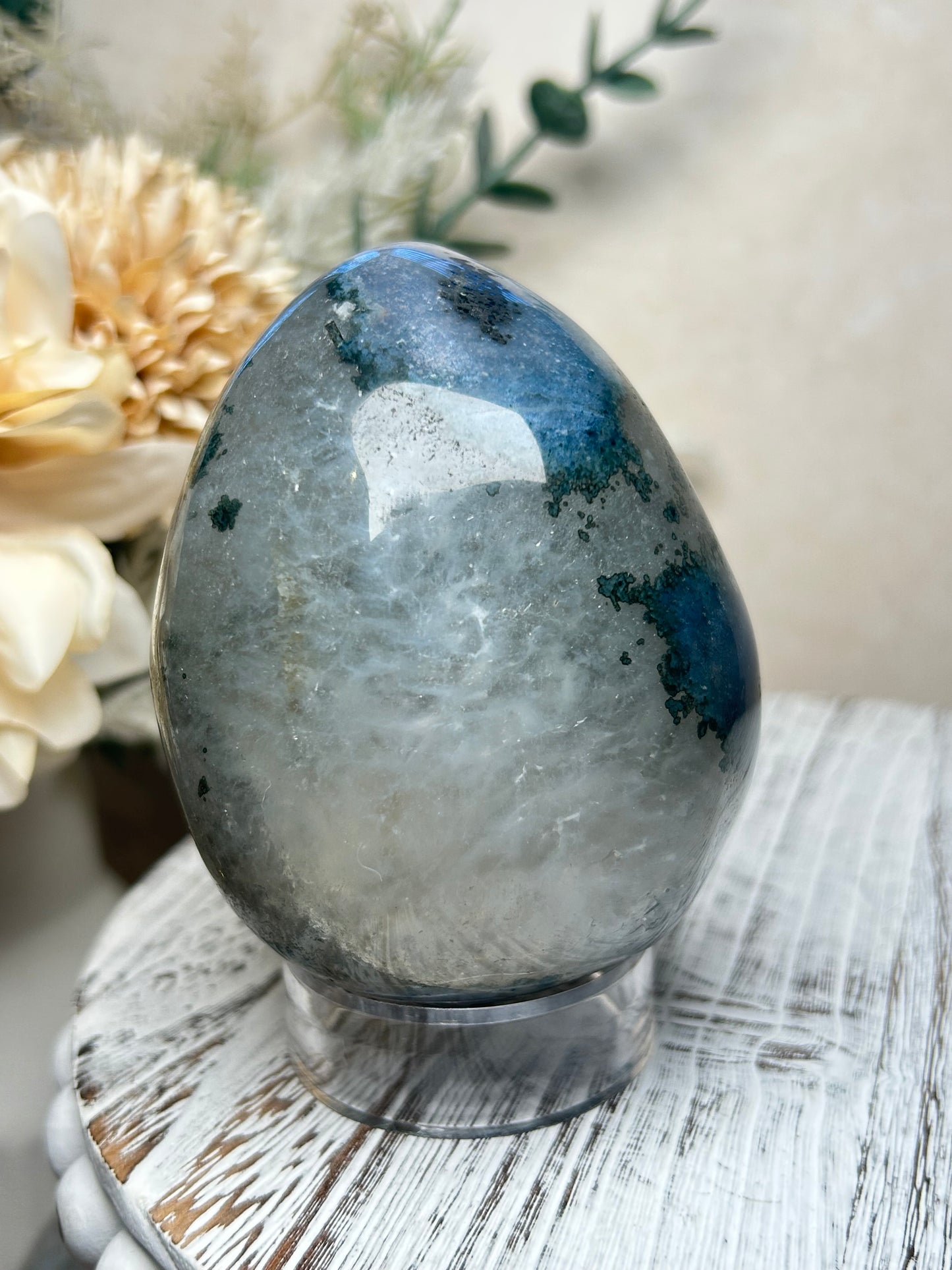 Rainbow Amethyst & Agate Egg | Polished Crystal Egg | Green/Grey Amethyst Agate Display Piece
