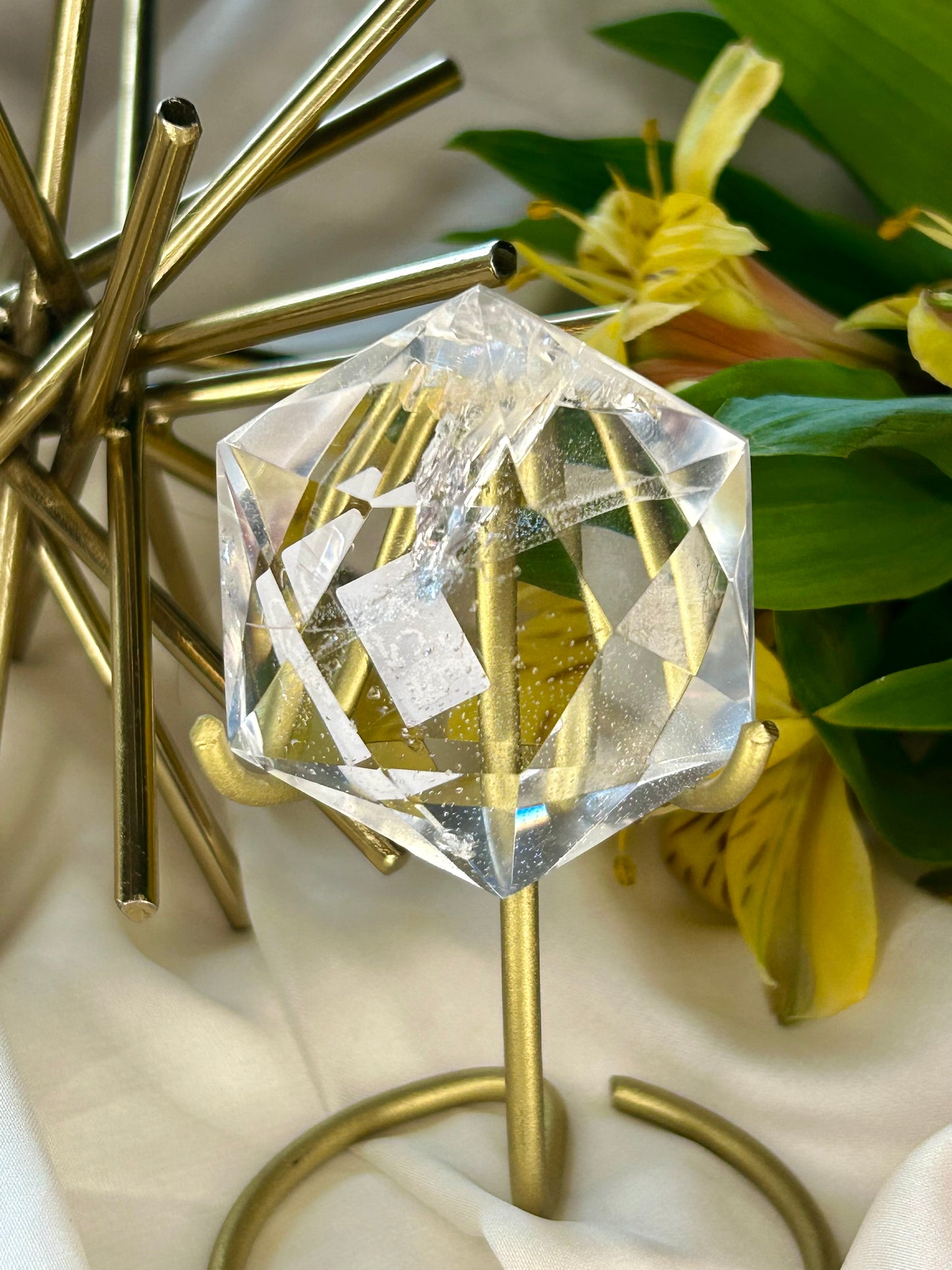 Faceted Hexagon on gold stand