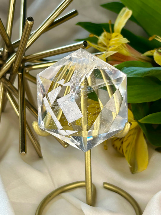 Faceted Hexagon on gold stand