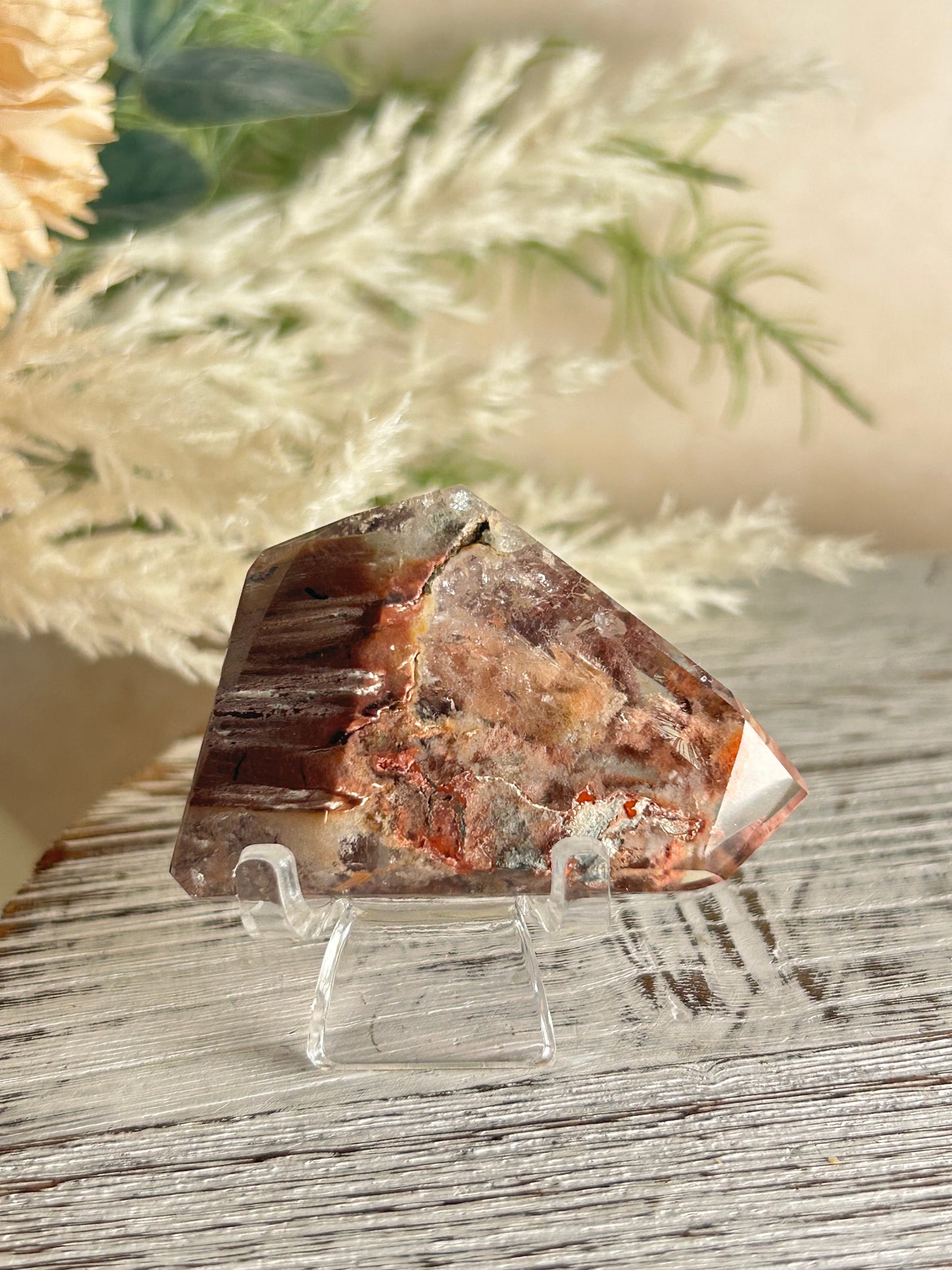 Amphibole Quartz Freeform – Berry and Red Colour - Stand Included