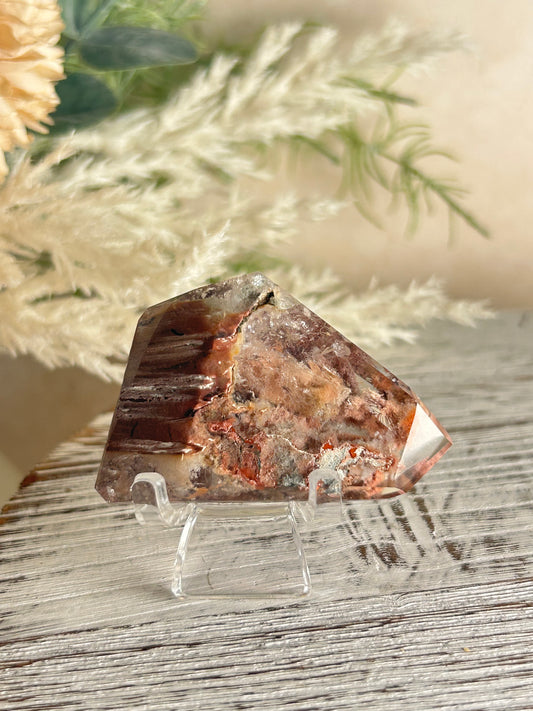 Amphibole Quartz Freeform – Berry and Red Colour - Stand Included