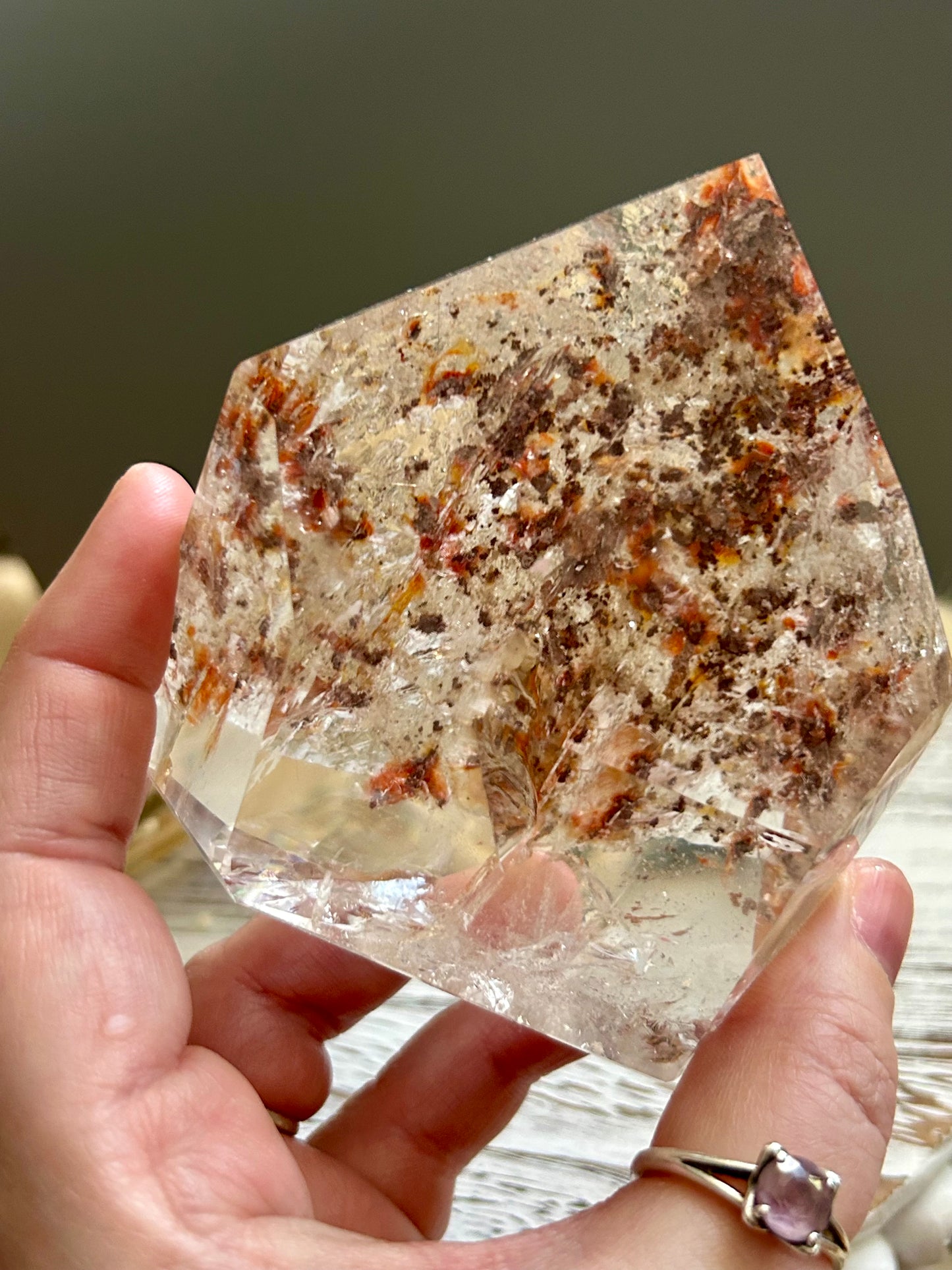 Lodolite Quartz Point – Natural Garden Quartz with Scenic Inclusions - Semi Polished