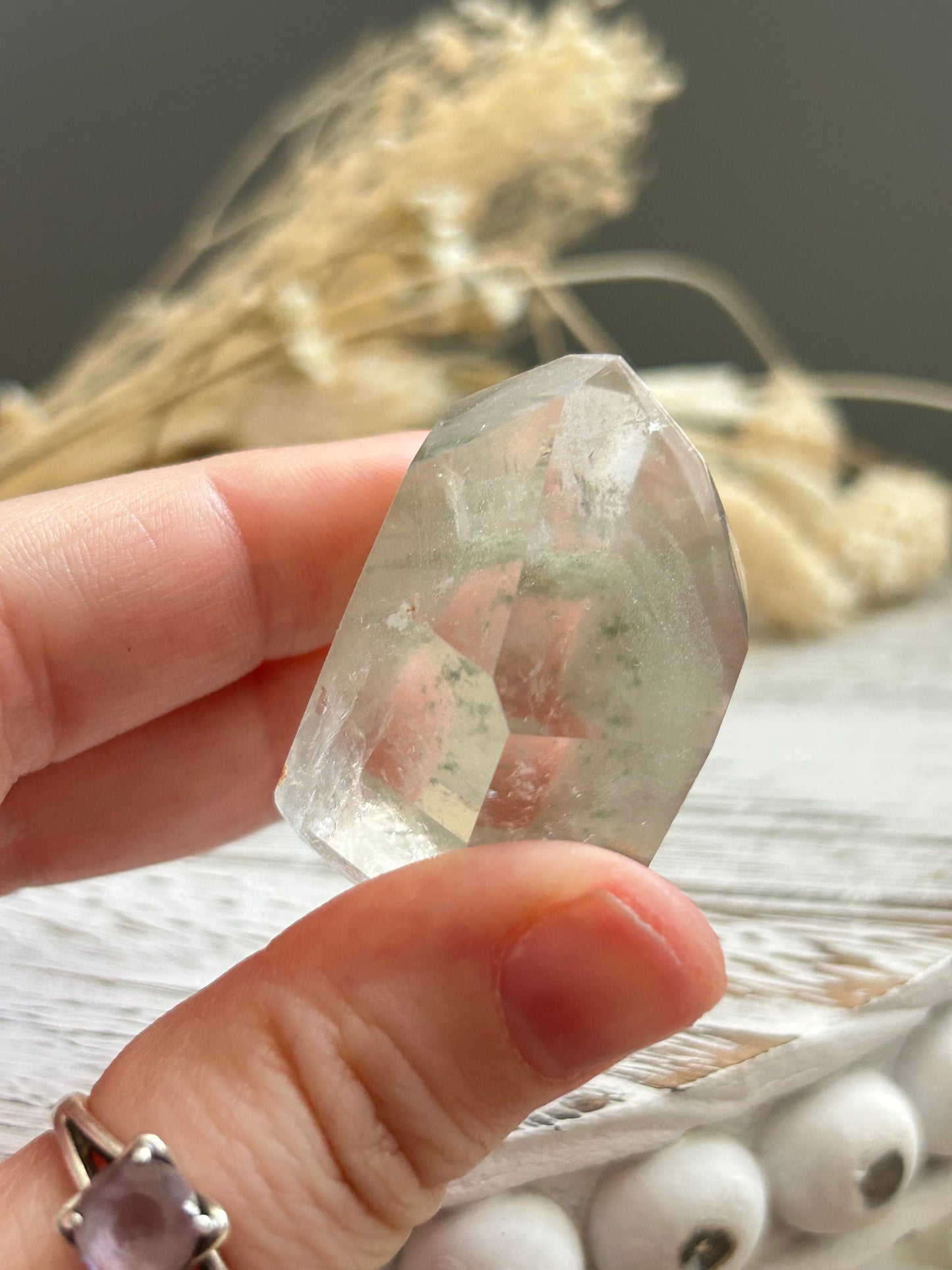 Chlorite Phantom Quartz Point – Natural Phantom Quartz with Chlorite Inclusions