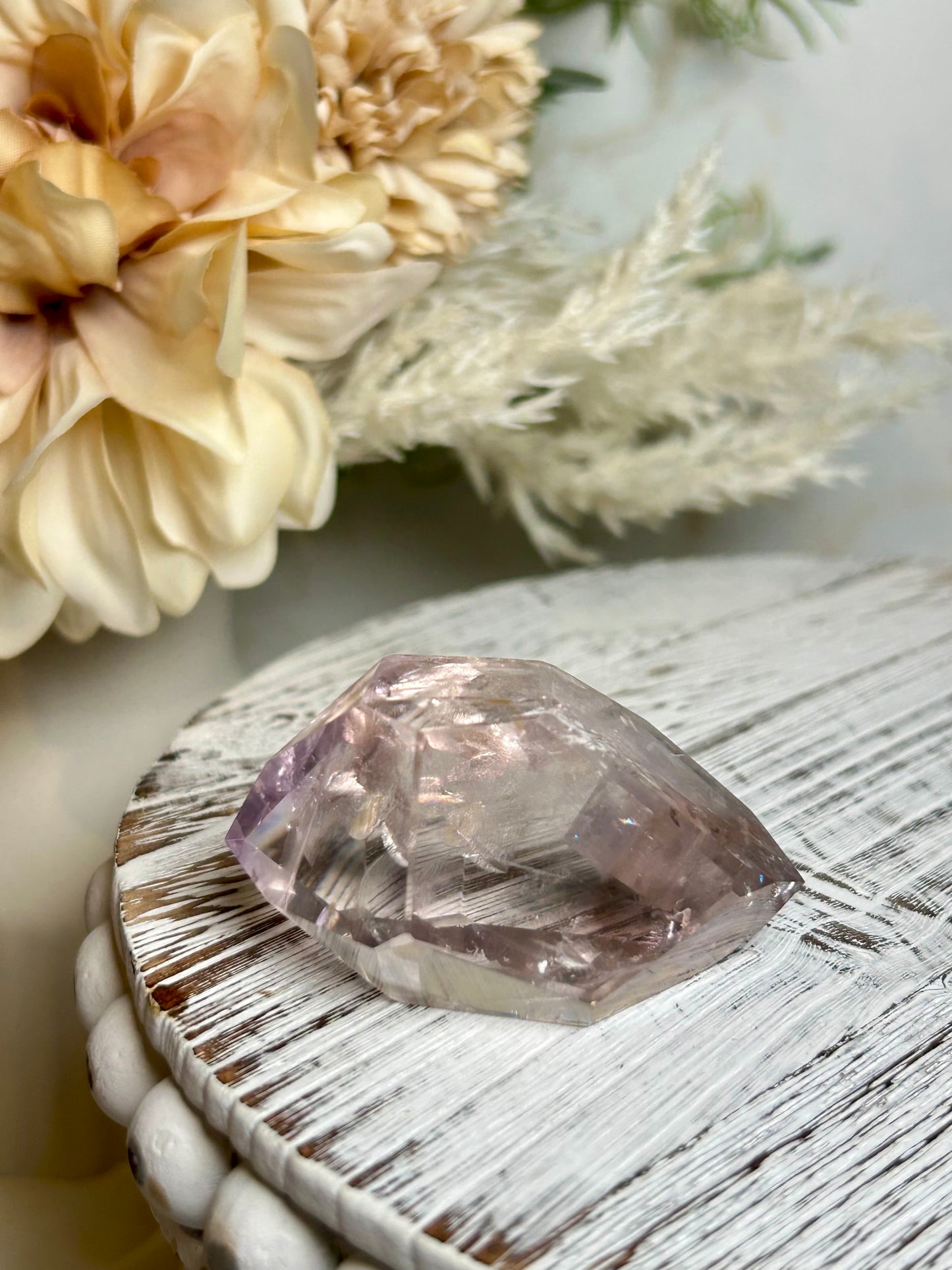 Powellite included Amethyst crystal point with natural lavender tones and internal mineral formations