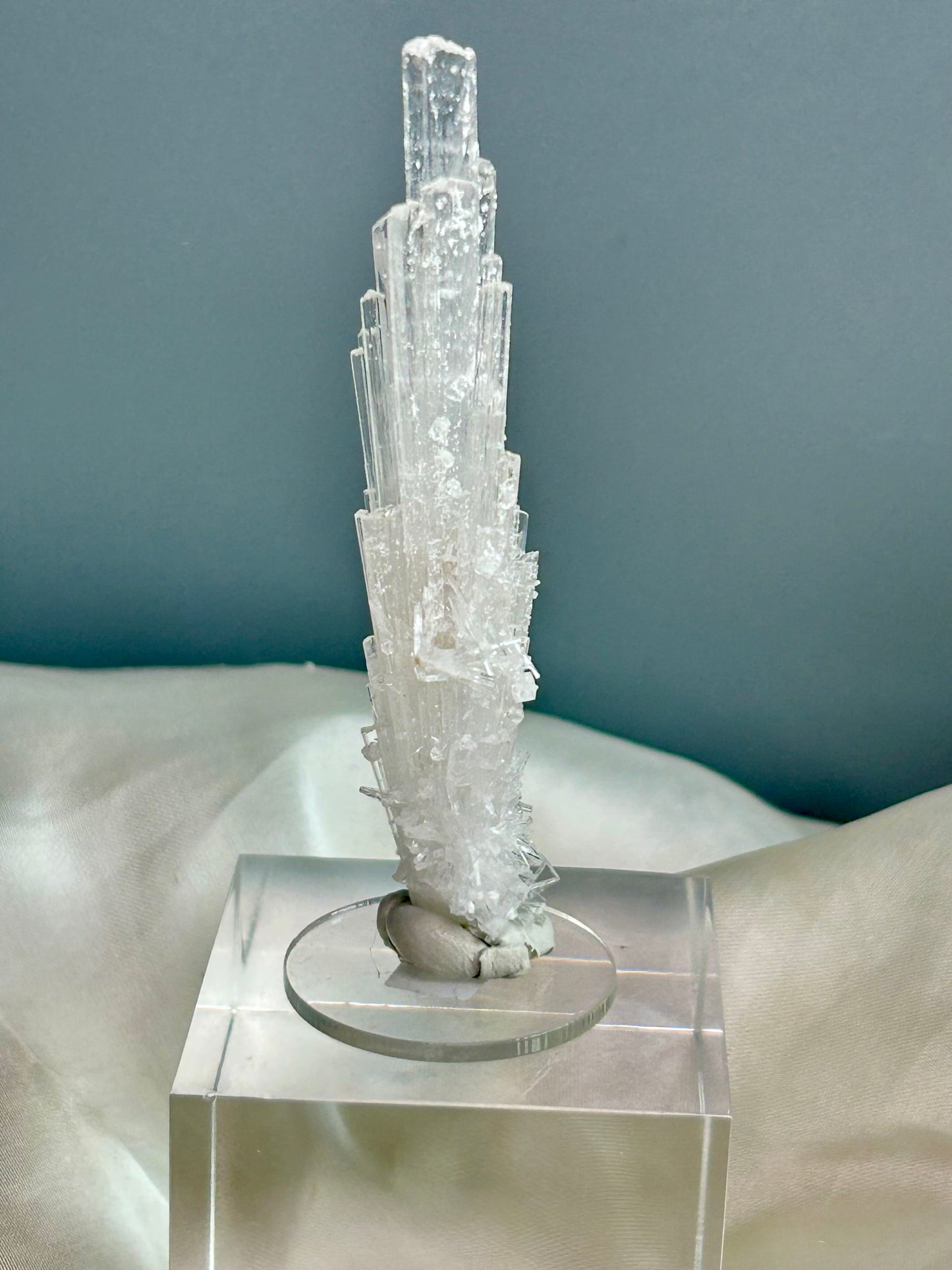 Scolecite Spray with Golden Calcite Nodules — High Grade Indian Mineral Cluster
