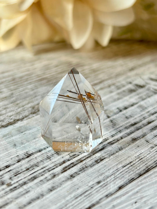 High grade Mini Rutilated Quartz with clear natural Quartz and fine Rutile needle inclusions.