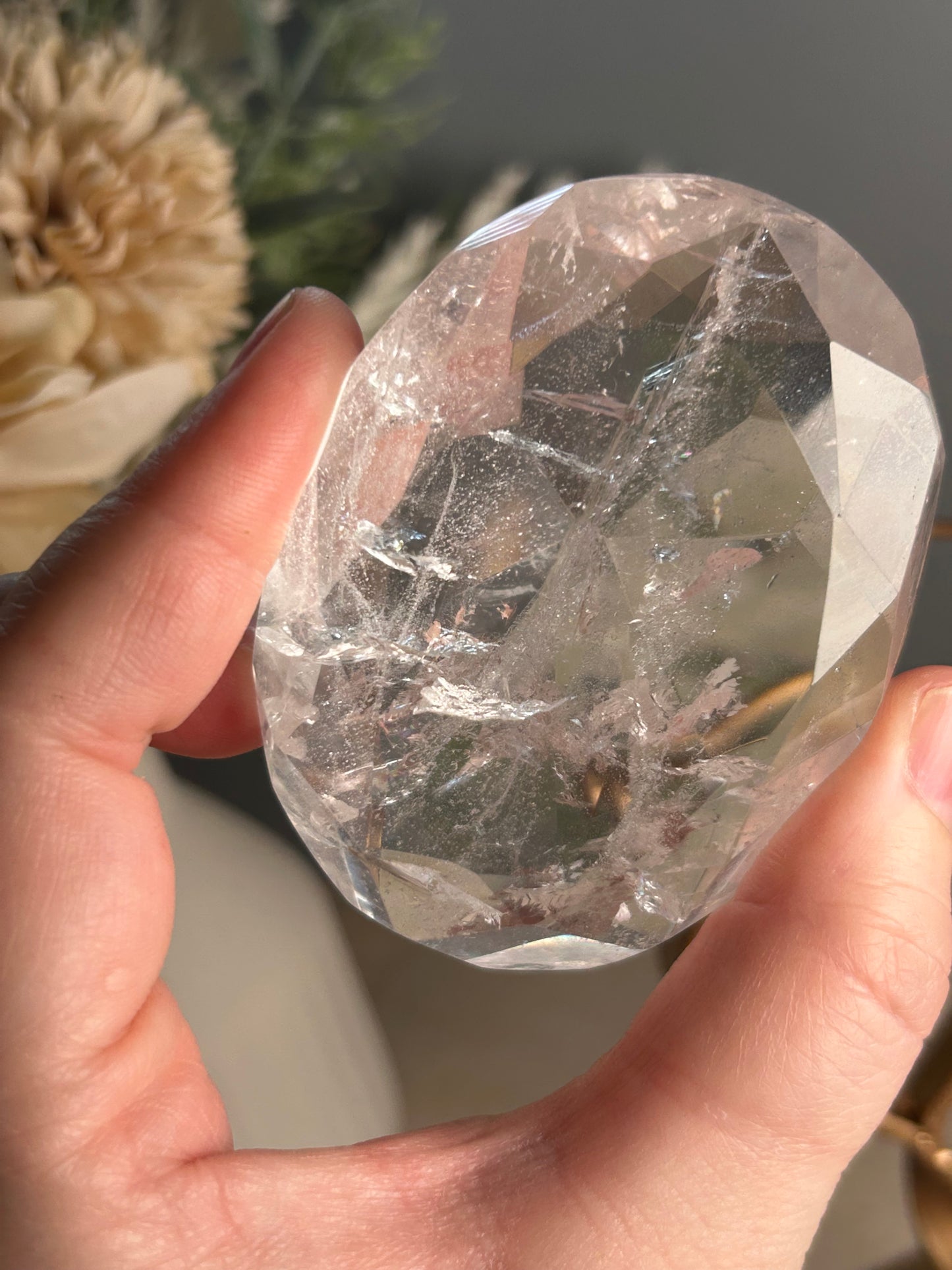 Faceted Clear Quartz Display Crystal on Custom Stand – Natural Quartz Statement Piece