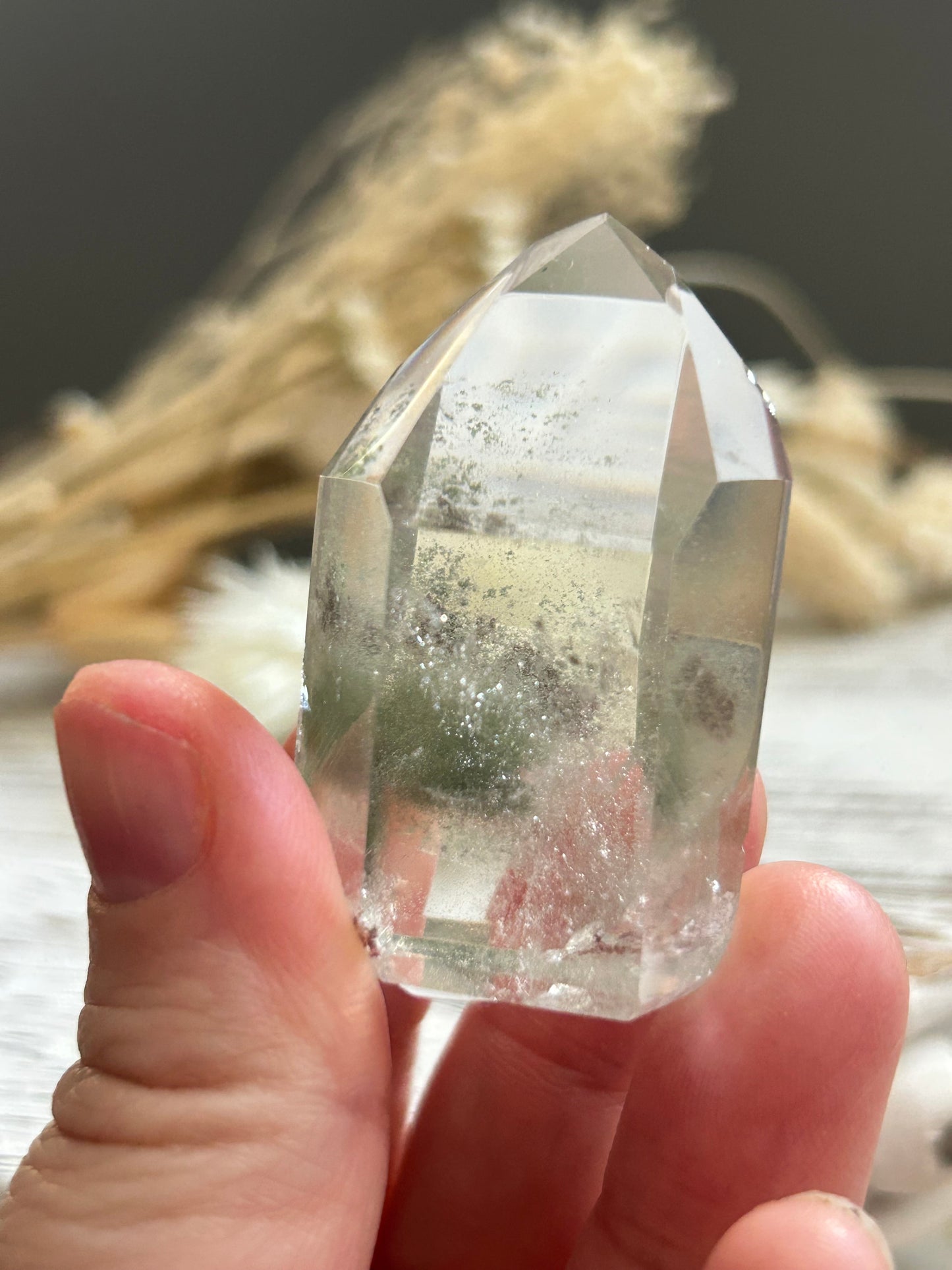 Chlorite Phantom Quartz Point – Natural Phantom Quartz with Chlorite Inclusions