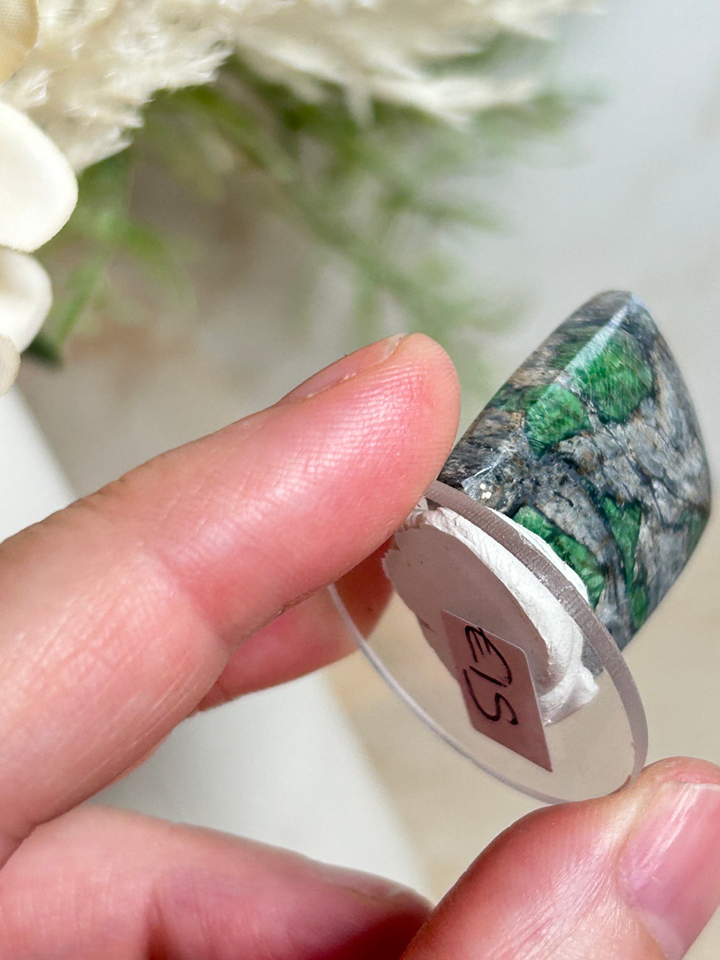Polished Smaragdite Cabochon – French Actinolite-Rich Green Stone for Jewellery Making