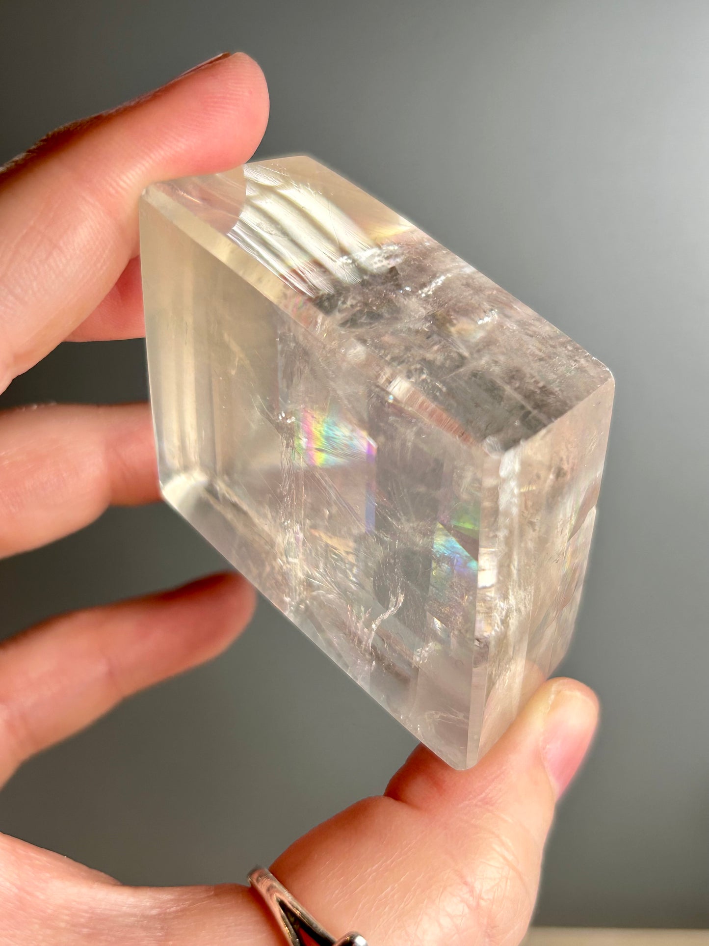 Optical Calcite Cube — Clear Iceland Spar Crystal | Rainbow Flashes