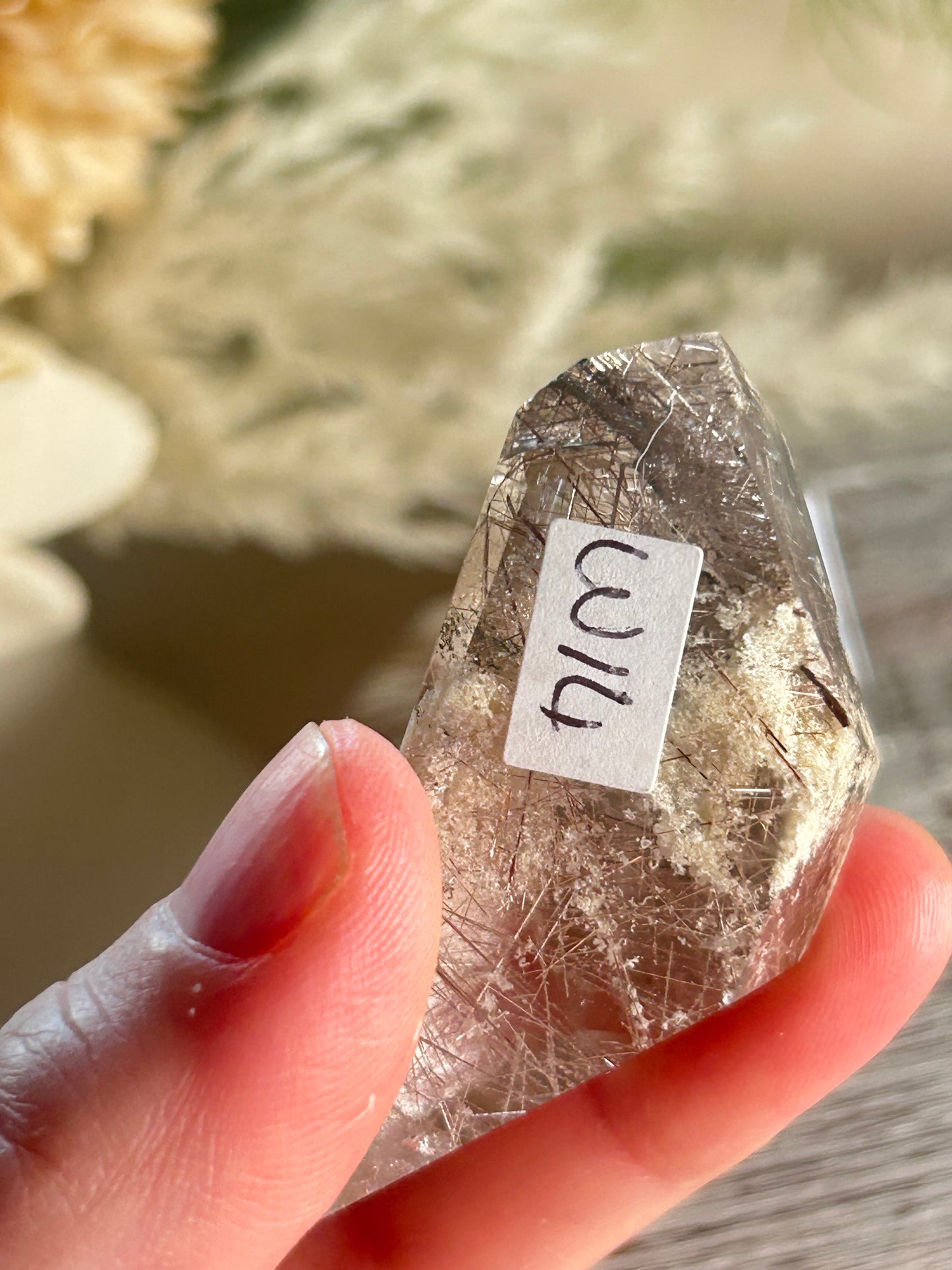 Rutilated Quartz Tower – Angel Hair Rutile - Silver Threads - Wite Lodlite - Stand Included