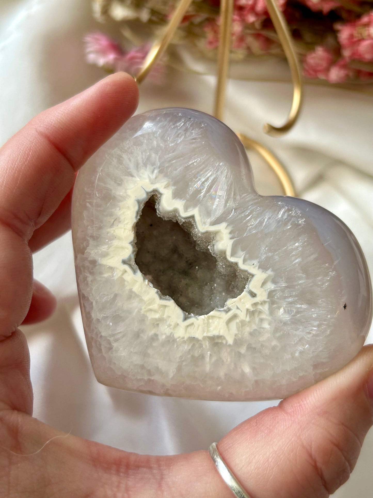 Agate Heart with gold stand