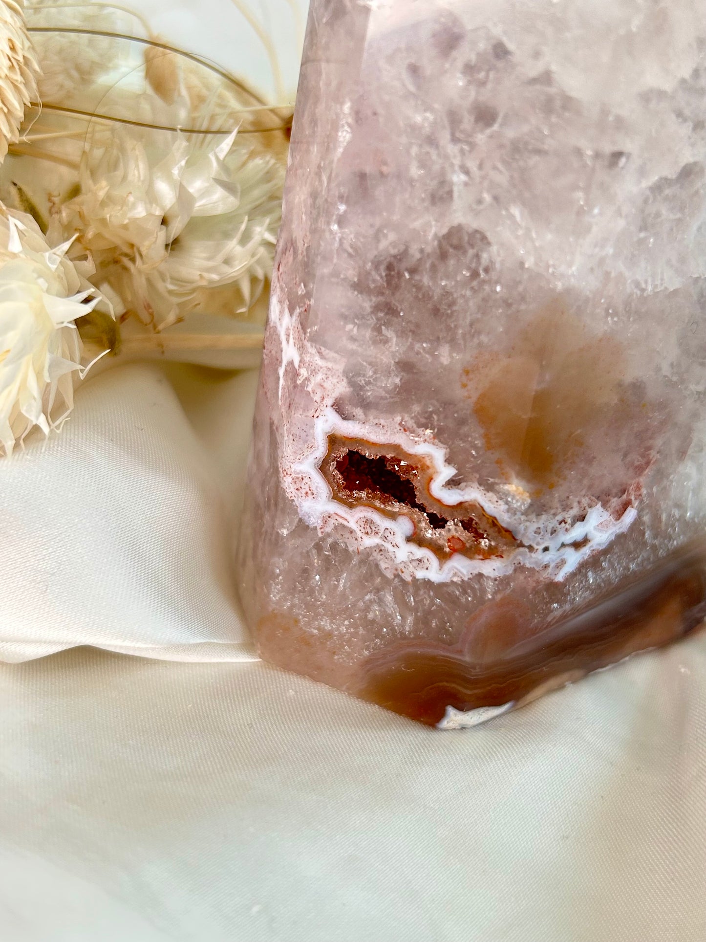 Druzy Agate Tower – Autumnal Orange Druzy - Calcite Inclusions