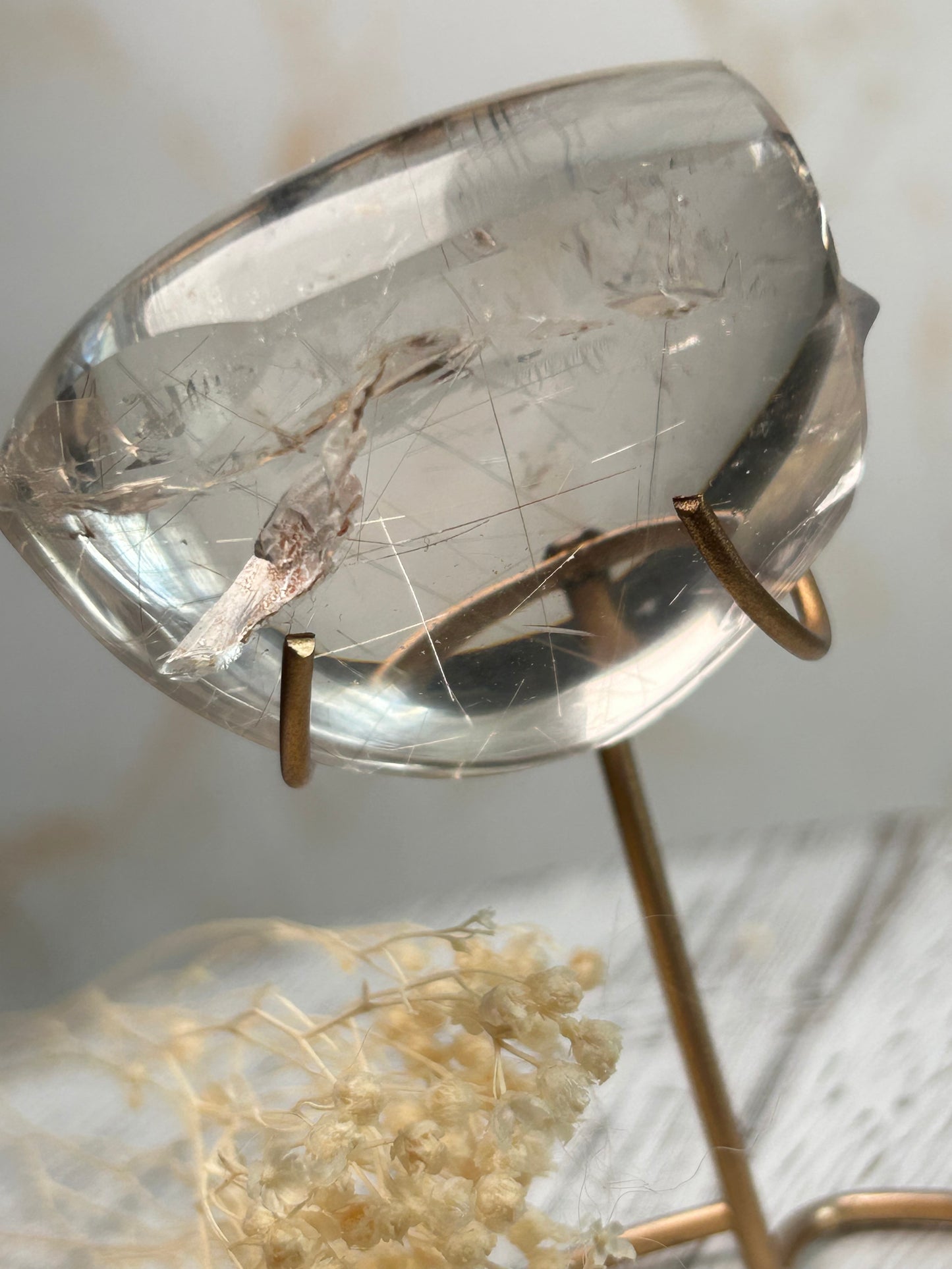 Rutilated Quartz Freeform on Gold Stand – High- Gold Threads