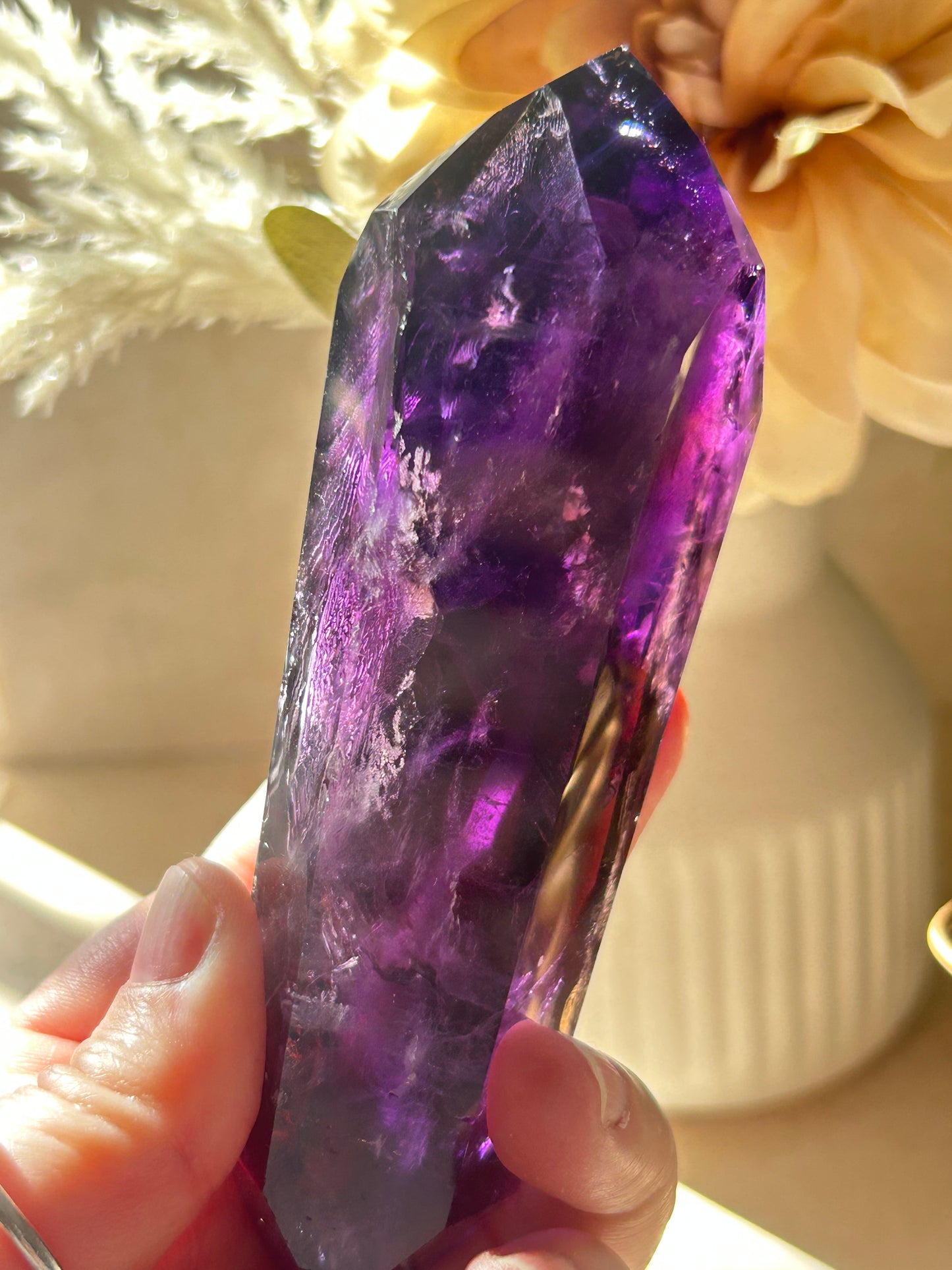 High-Grade Amethyst Point on Display Stand – Deep Violet Piece