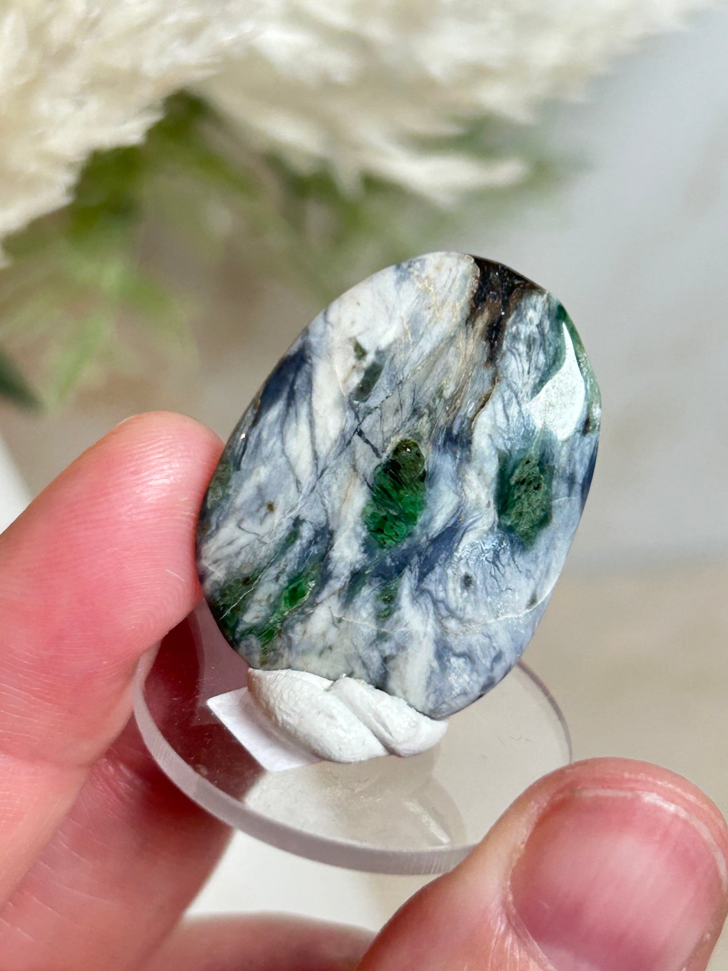 Polished Smaragdite Cabochon – French Actinolite-Rich Green Stone for Jewellery Making