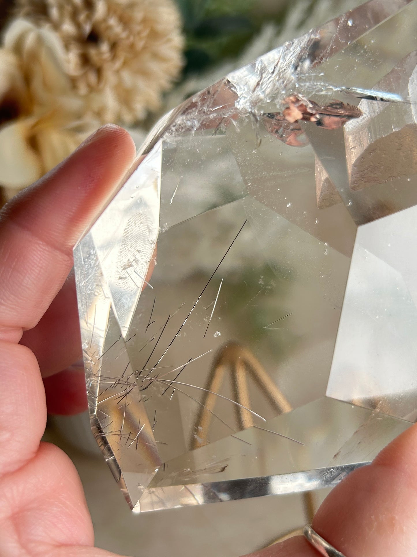 Rutilated Quartz Semi-Polished Statement Piece on Stand | High Clarity Quartz with Fine Rutile | One of a Kind Display Crystal