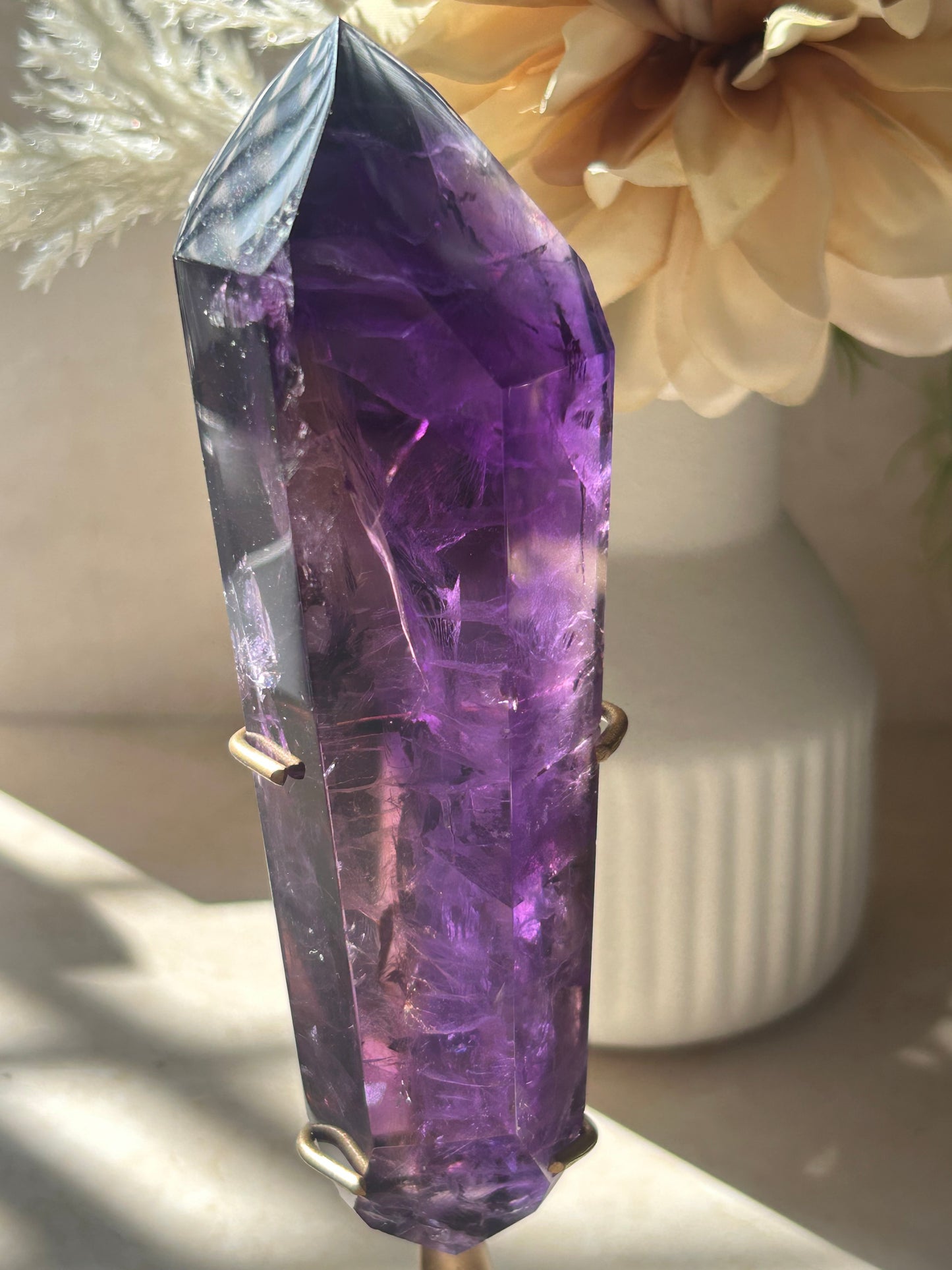 High-Grade Amethyst Point on Display Stand – Deep Violet Clarity Piece