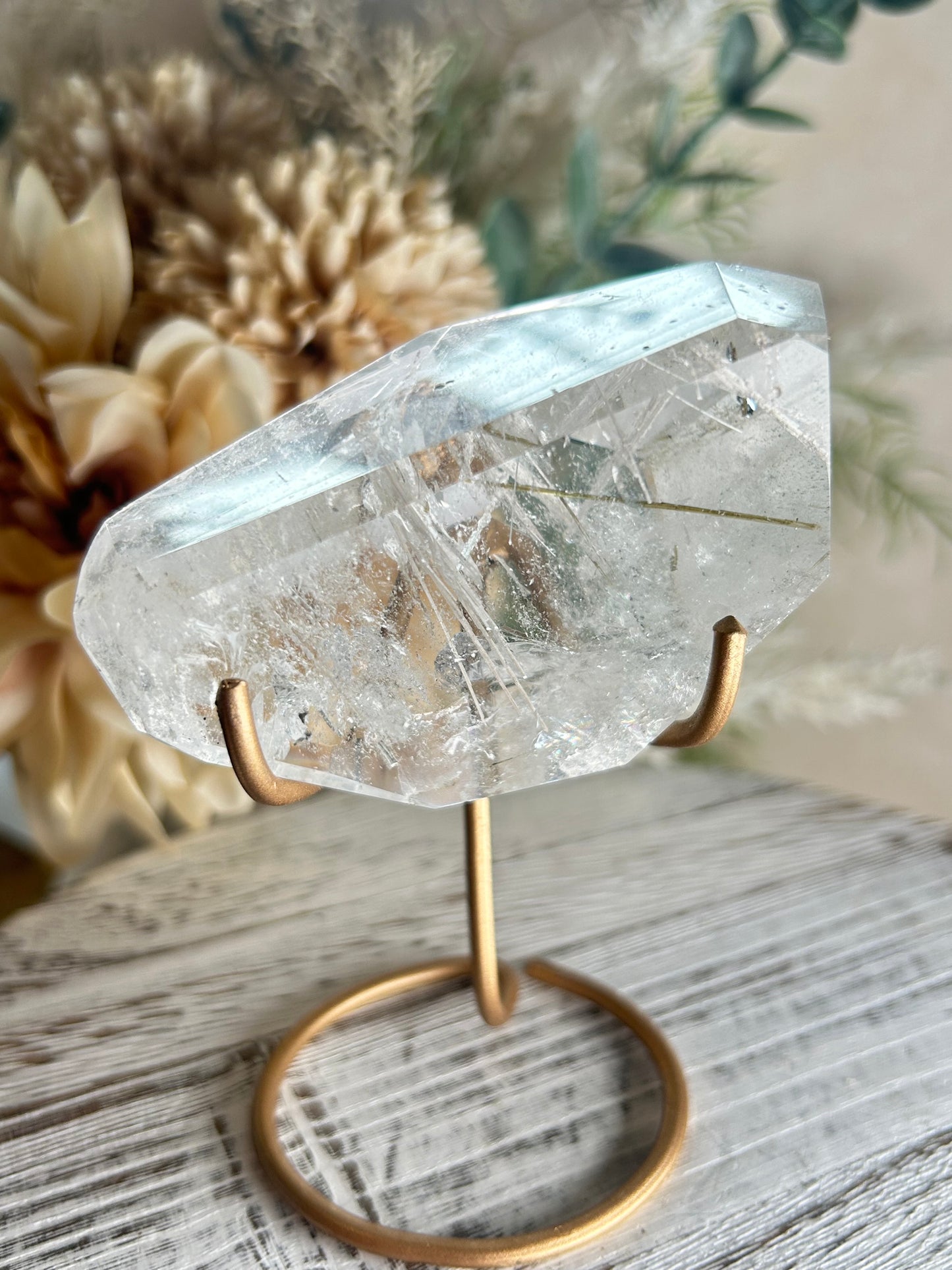 Rutilated Quartz Freeform with White & Silver Rutile and Green Tourmaline