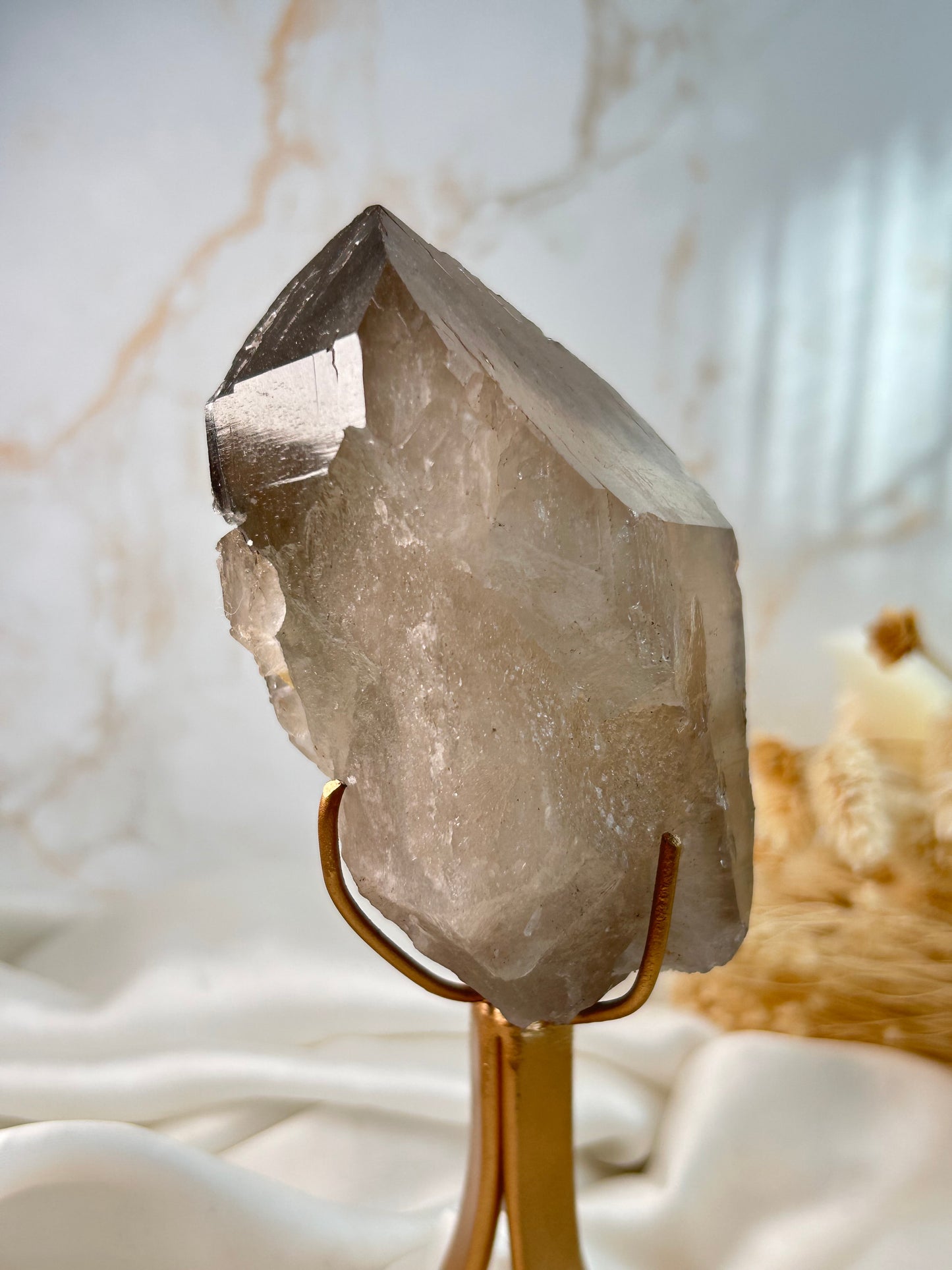 Citrine with Tourmaline Inclusion – Natural Golden Quartz from Brazil | custom stand included