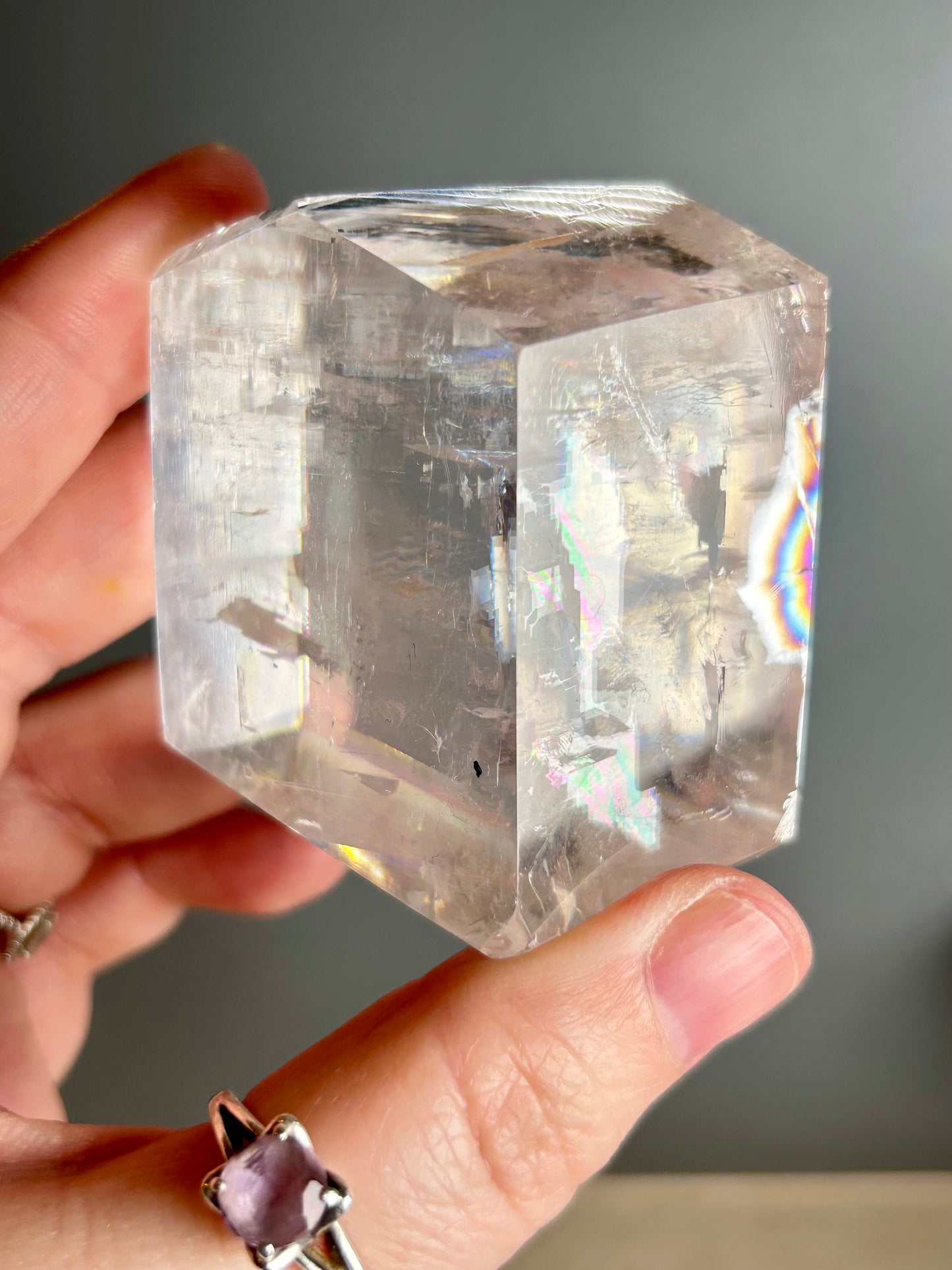 Optical Calcite Cube — Clear Iceland Spar Crystal | Rainbow Flashes