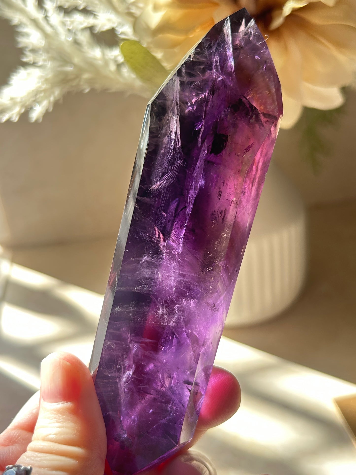 High-Grade Amethyst Point on Display Stand – Deep Violet Clarity Piece