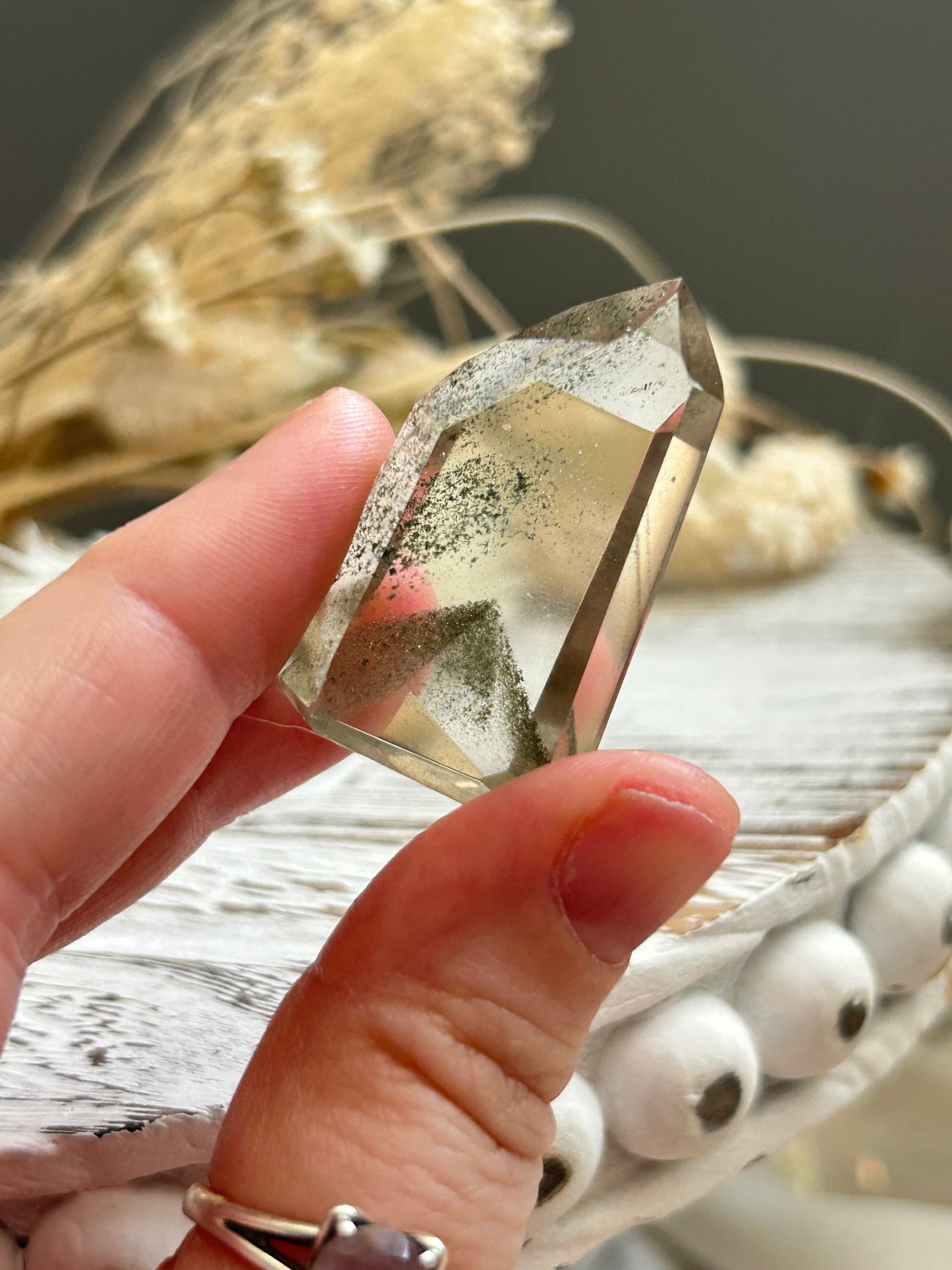 Chlorite Phantom Quartz Point – Natural Phantom Quartz with Chlorite Inclusions