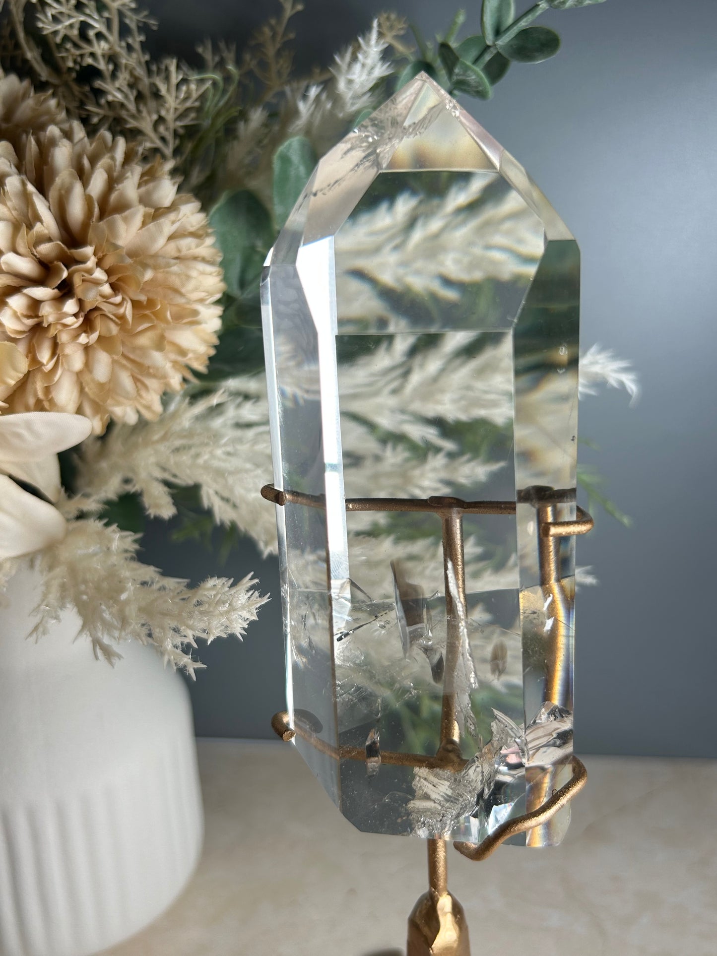 High Grade Polished Clear Quartz Freeform on Stand – Natural Quartz Display Crystal