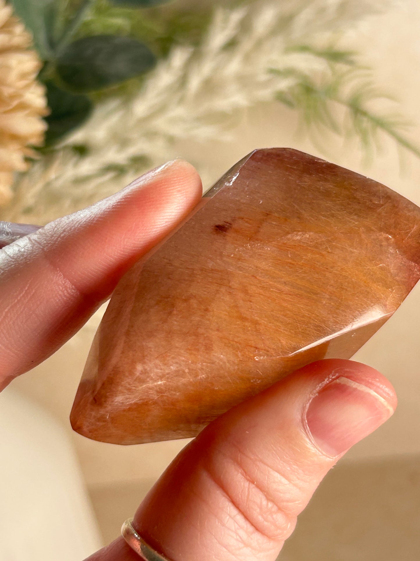 Sunset Amphibole Quartz Freeform – Orange and Red Wisp Inclusion