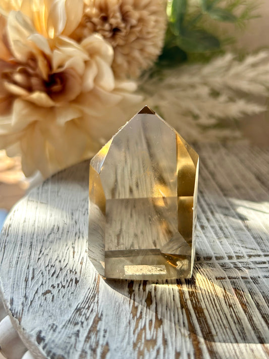 Honey Citrine Tower – Golden  Point with Wispy Inclusions - Amazing Clarity